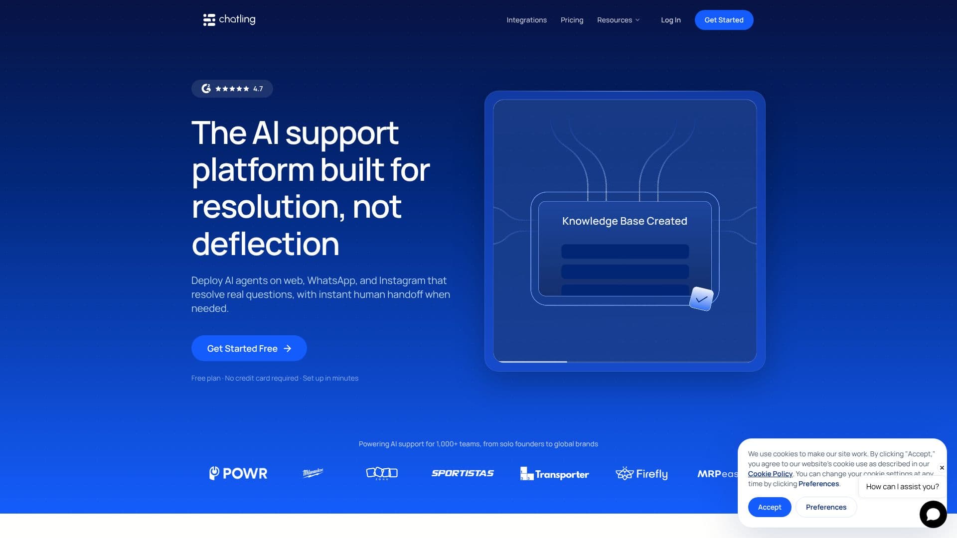 لقطة شاشة لـ Chatling AI لخدمة العملاء