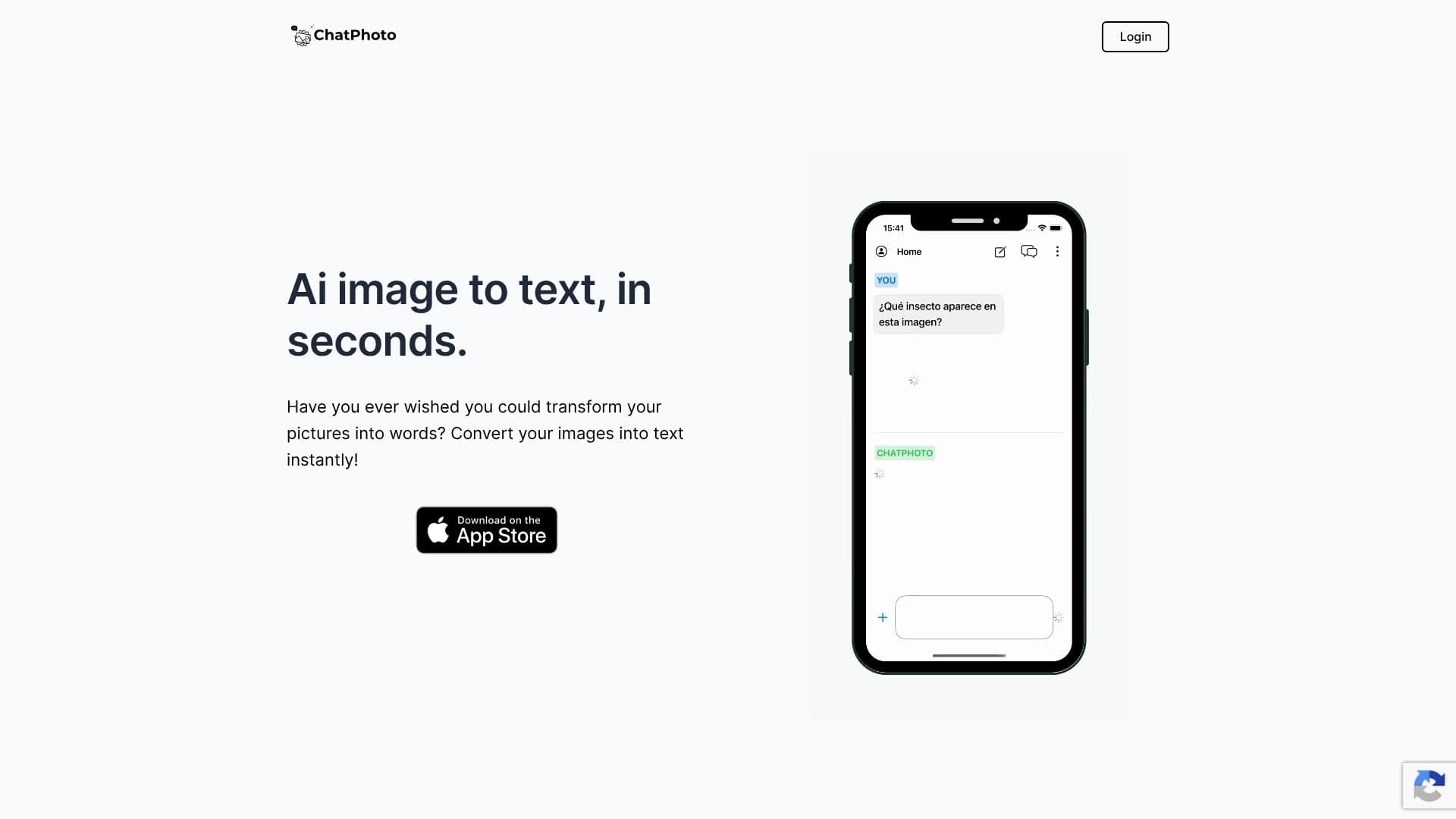 ChatPhoto AI 画像からテキストへ のスクリーンショット