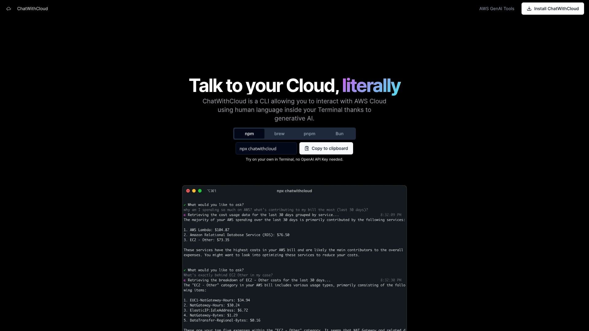 Screenshot von ChatWithCloud