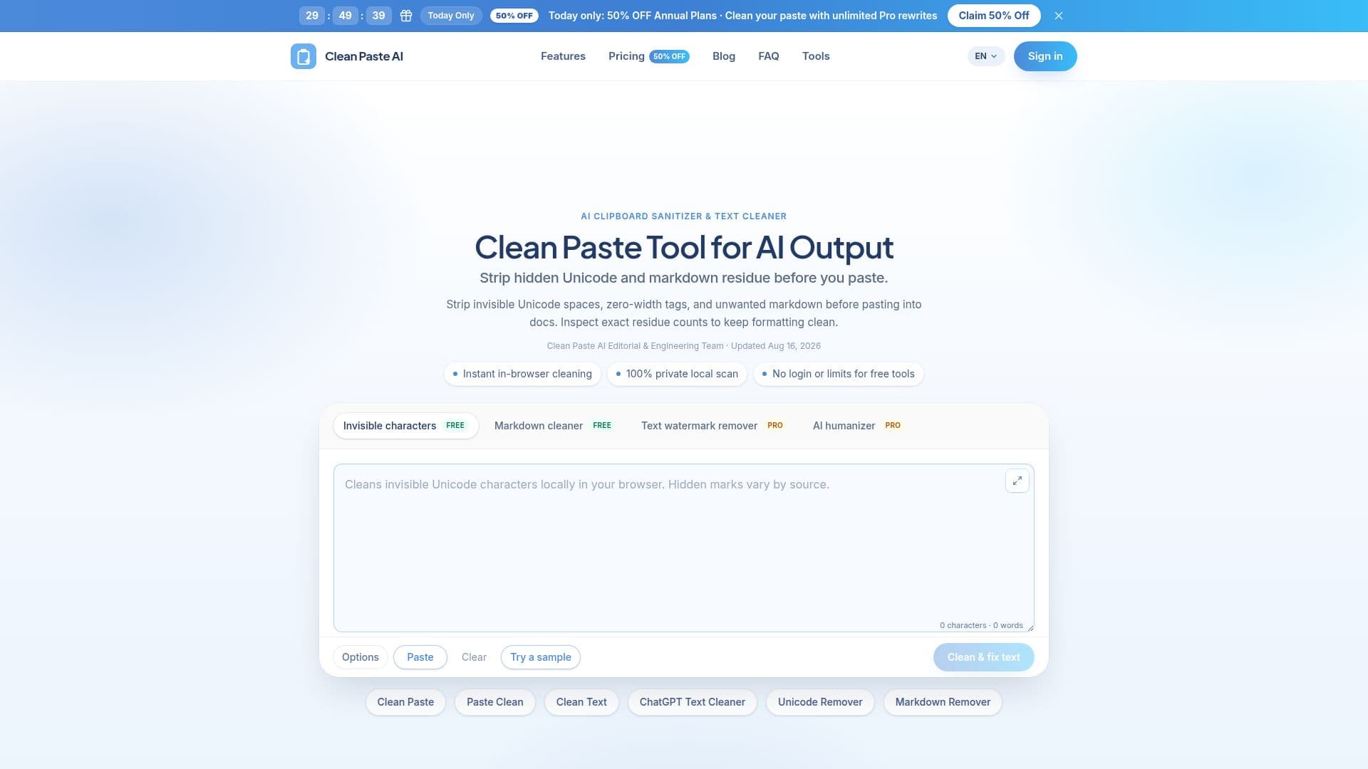 Screenshot von Clean Paste AI