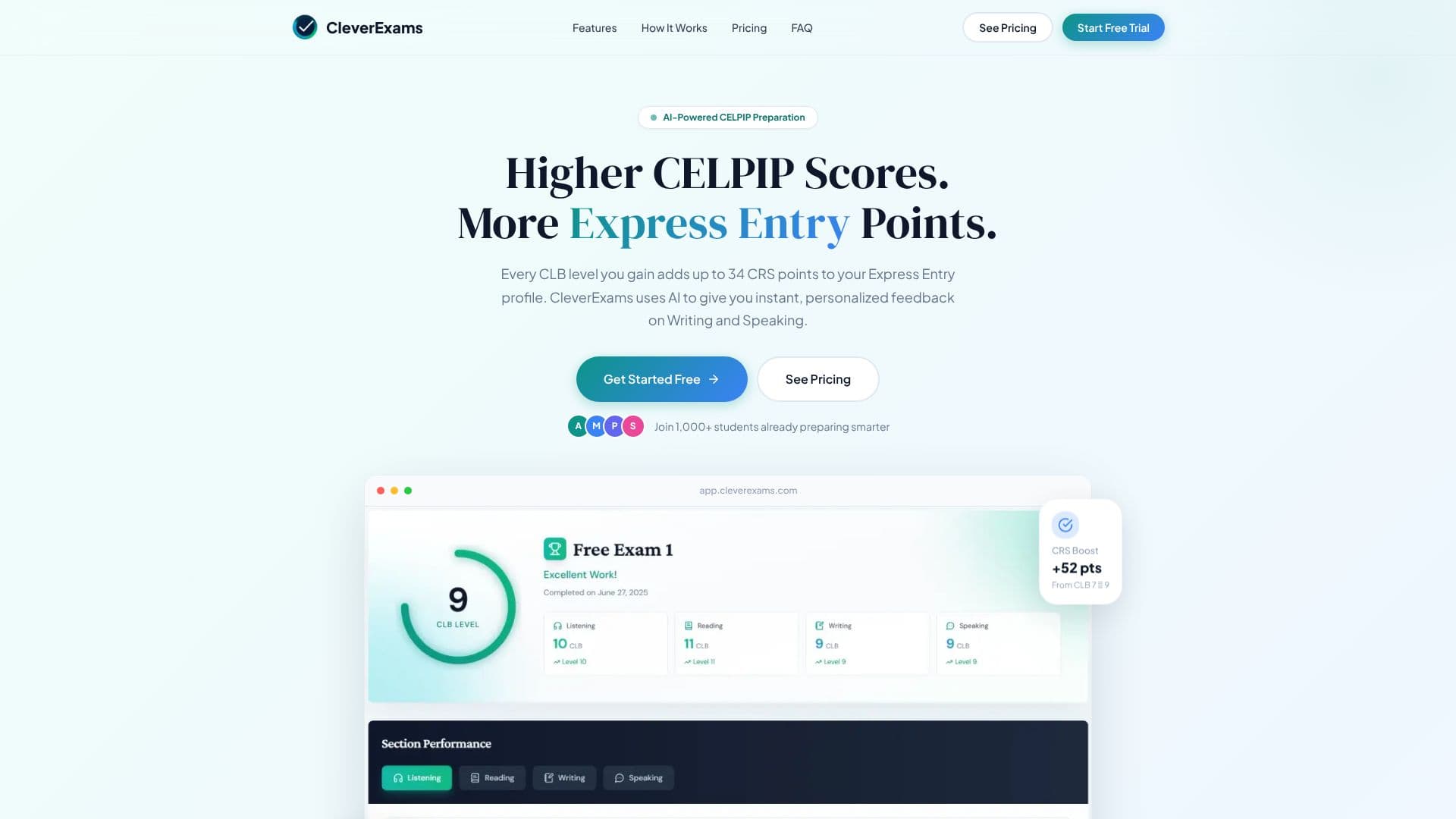 Tangkapan layar CleverExams Persiapan Tes CELPIP