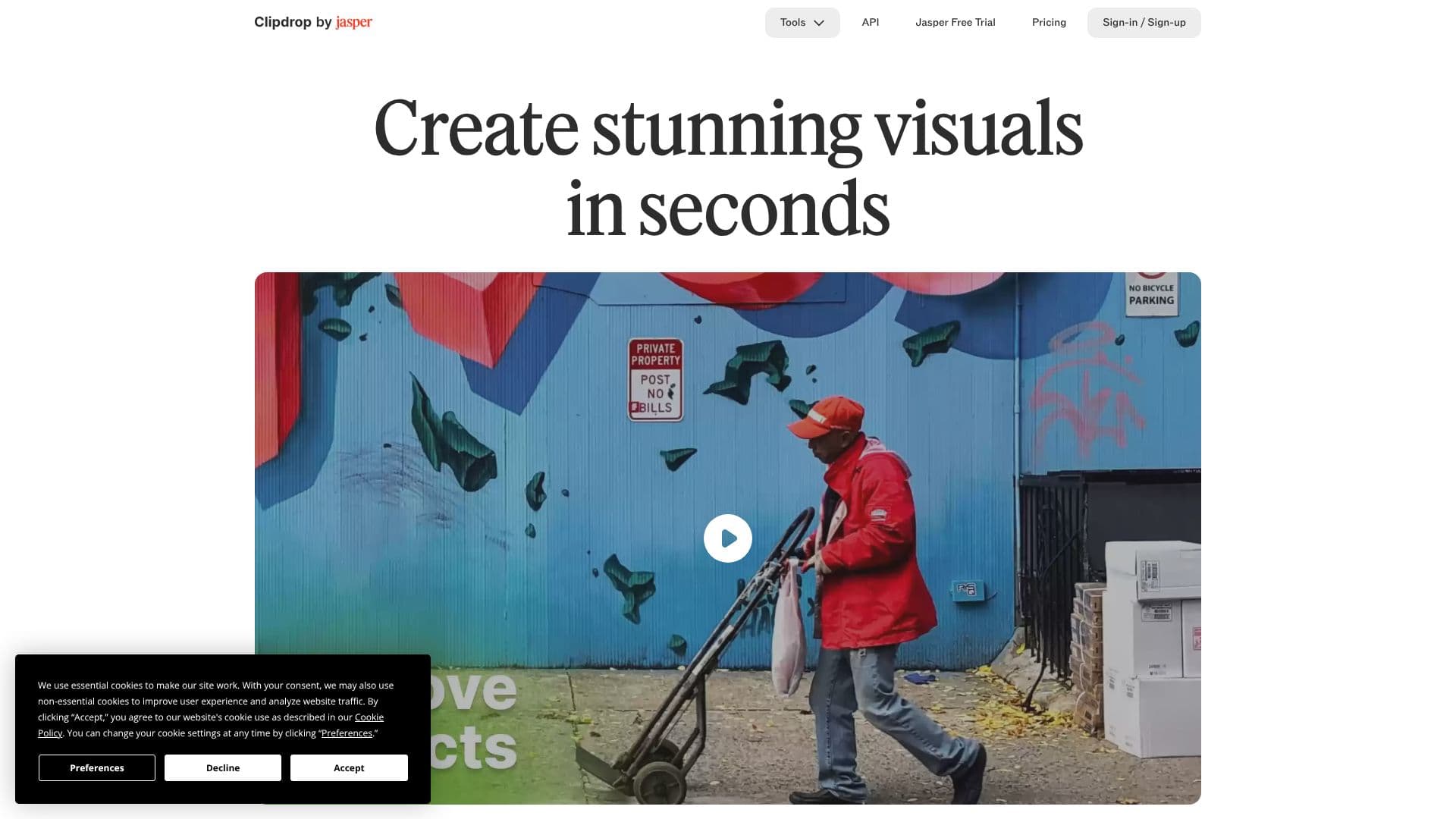 Captura de pantalla de Clipdrop AI Visuals