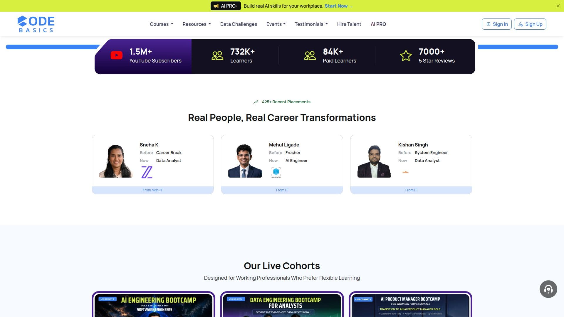 Codebasics Courses screenshot