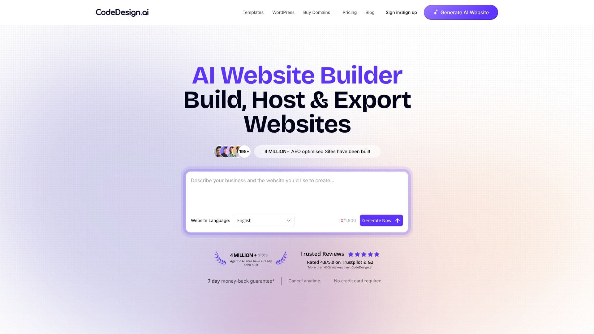 Tangkapan layar CodeDesign.ai Website Builder