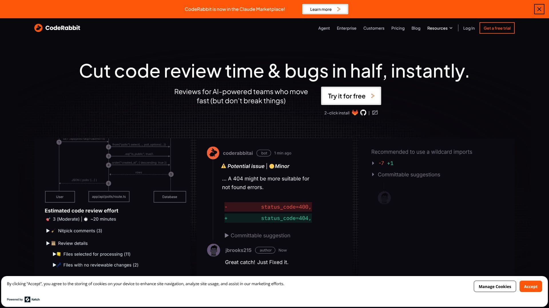 CodeRabbit AI 코드 리뷰 스크린샷