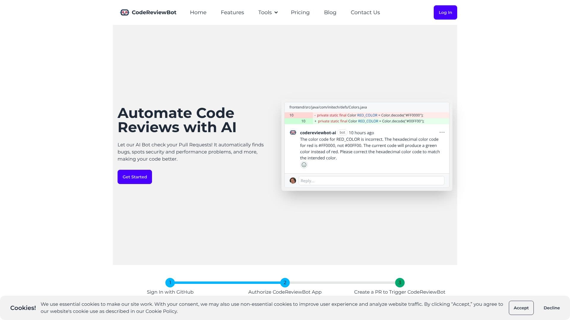 Screenshot von CodeReviewBot AI