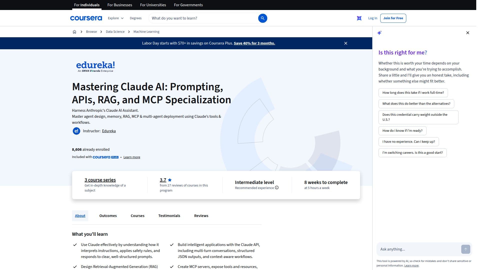Captura de pantalla de Mastering Claude AI: Prompting, APIs, RAG, and MCP