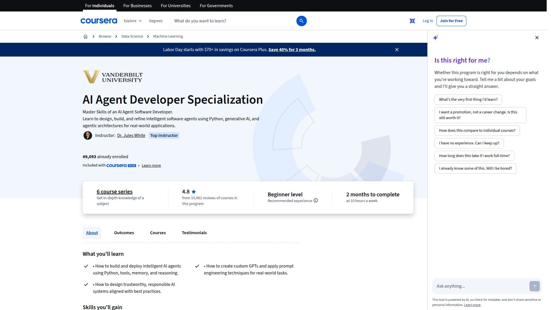 Screenshot von AI Agent Developer