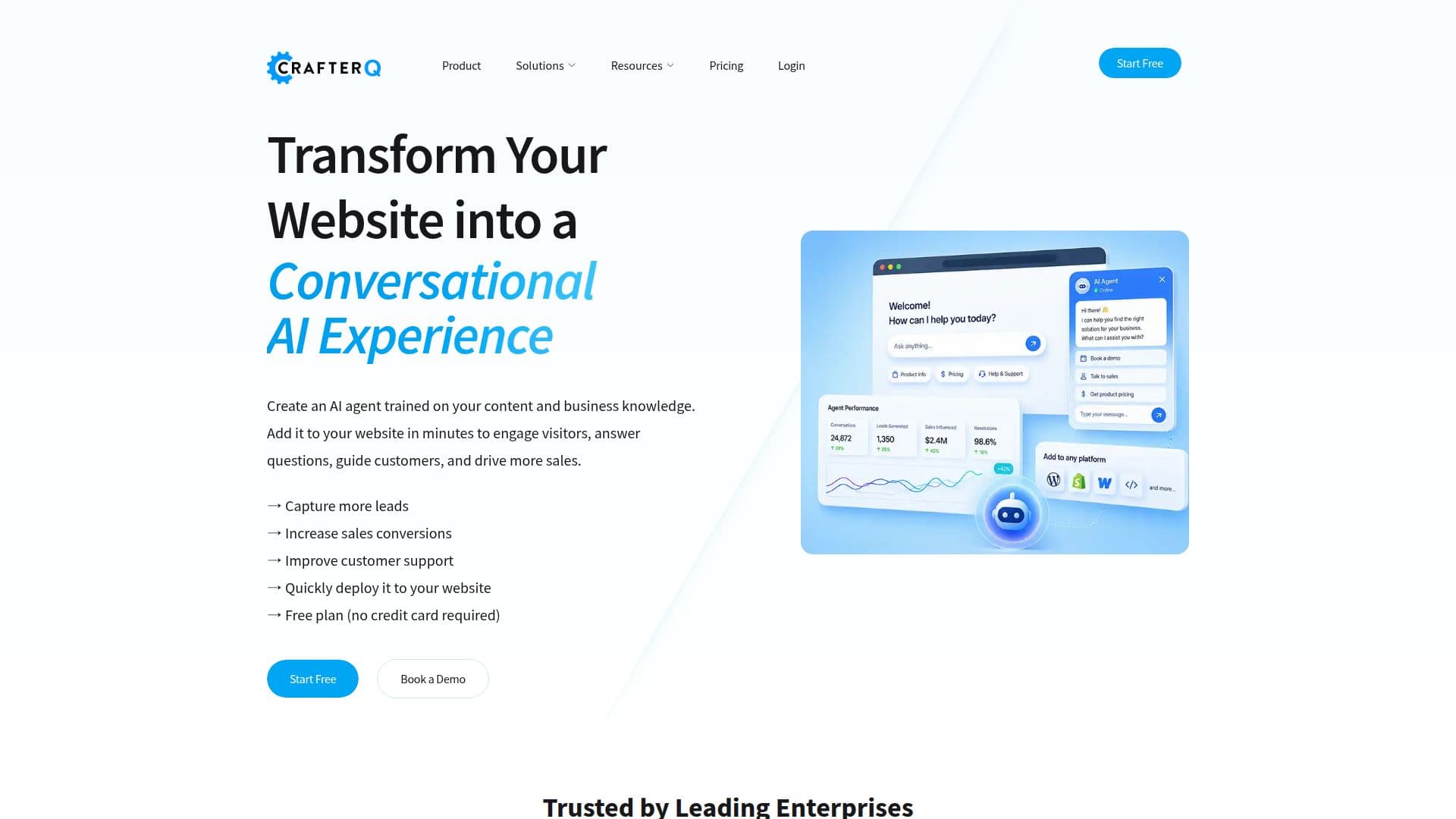 CrafterQ — وكلاء الذكاء الاصطناعي لمواقع الأعمال screenshot