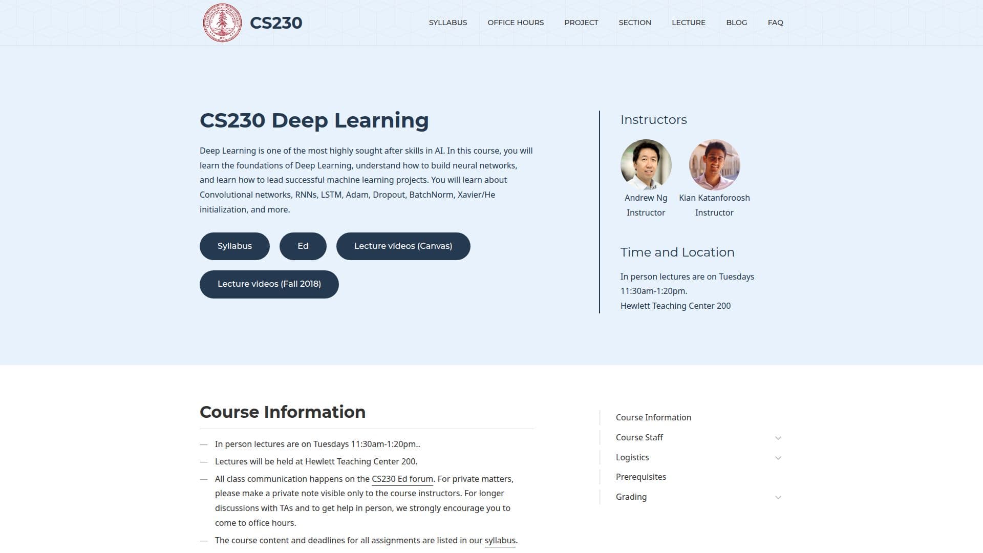 Stanford CS230: Deep Learning screenshot