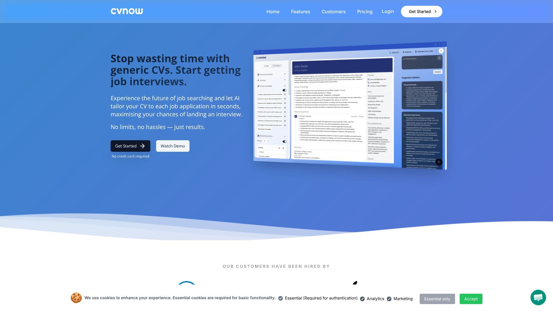 CVnow AI CV 맞춤 제작 스크린샷