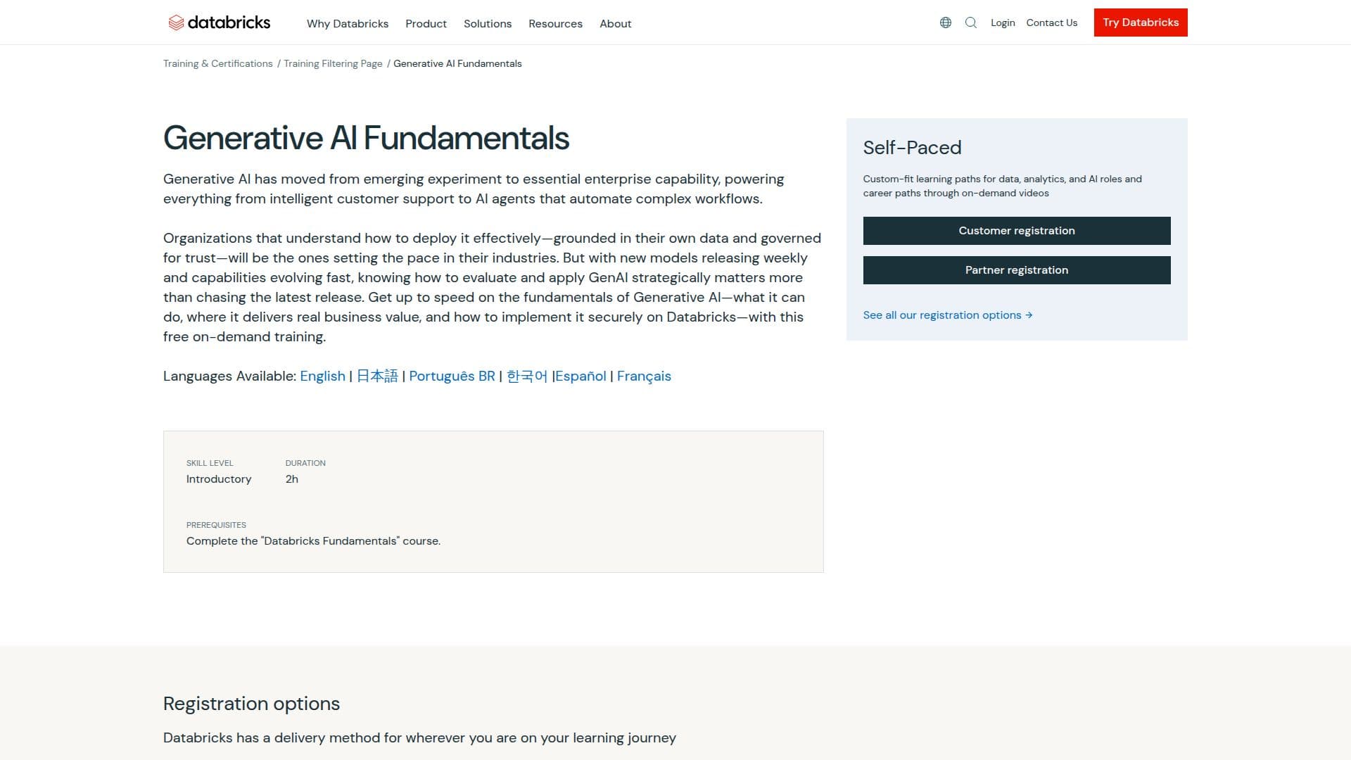 Screenshot von Grundlagen der generativen KI | Databricks