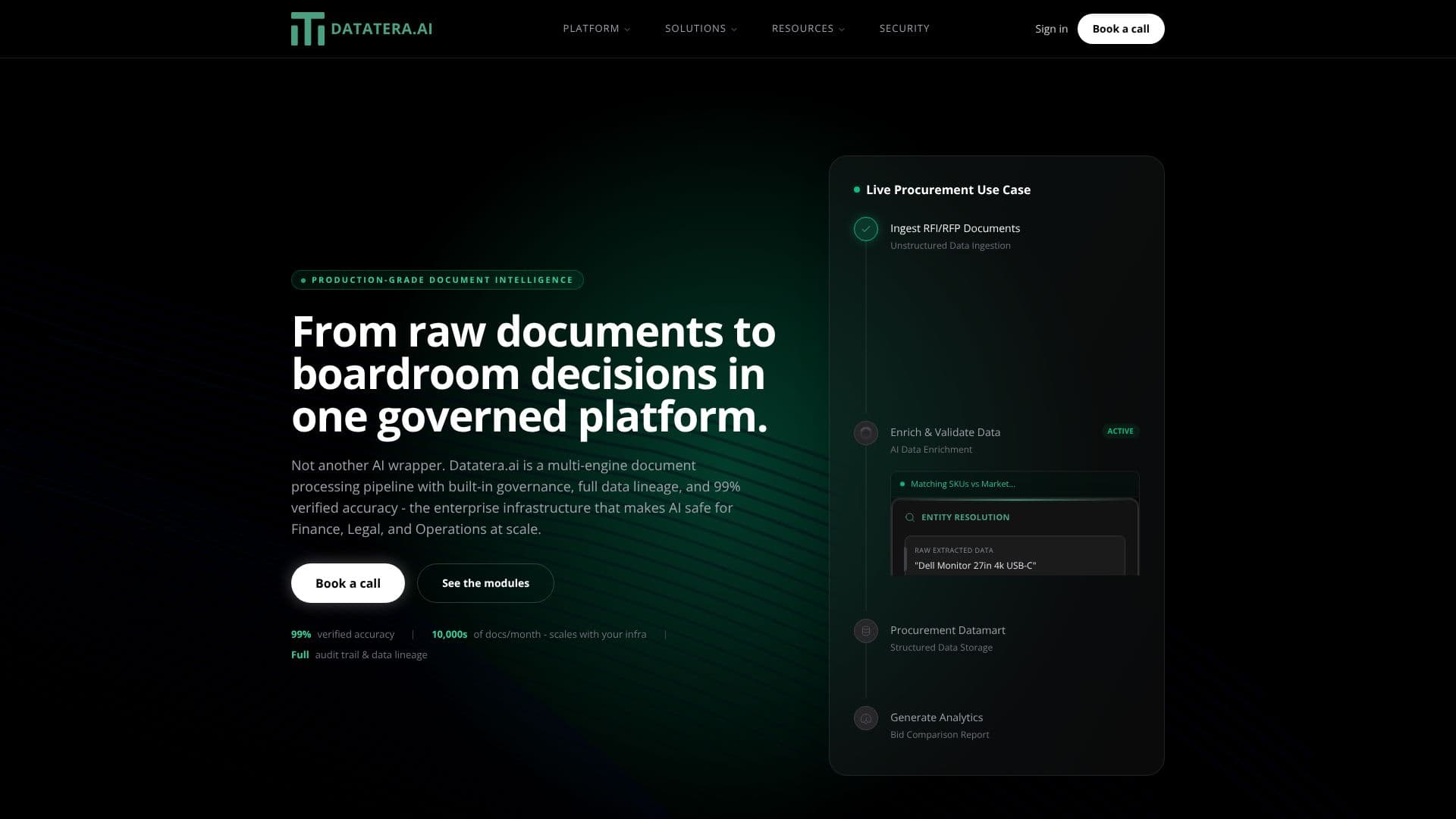 لقطة شاشة لـ منصة Datatera.ai لبيانات الذكاء الاصطناعي للمؤسسات