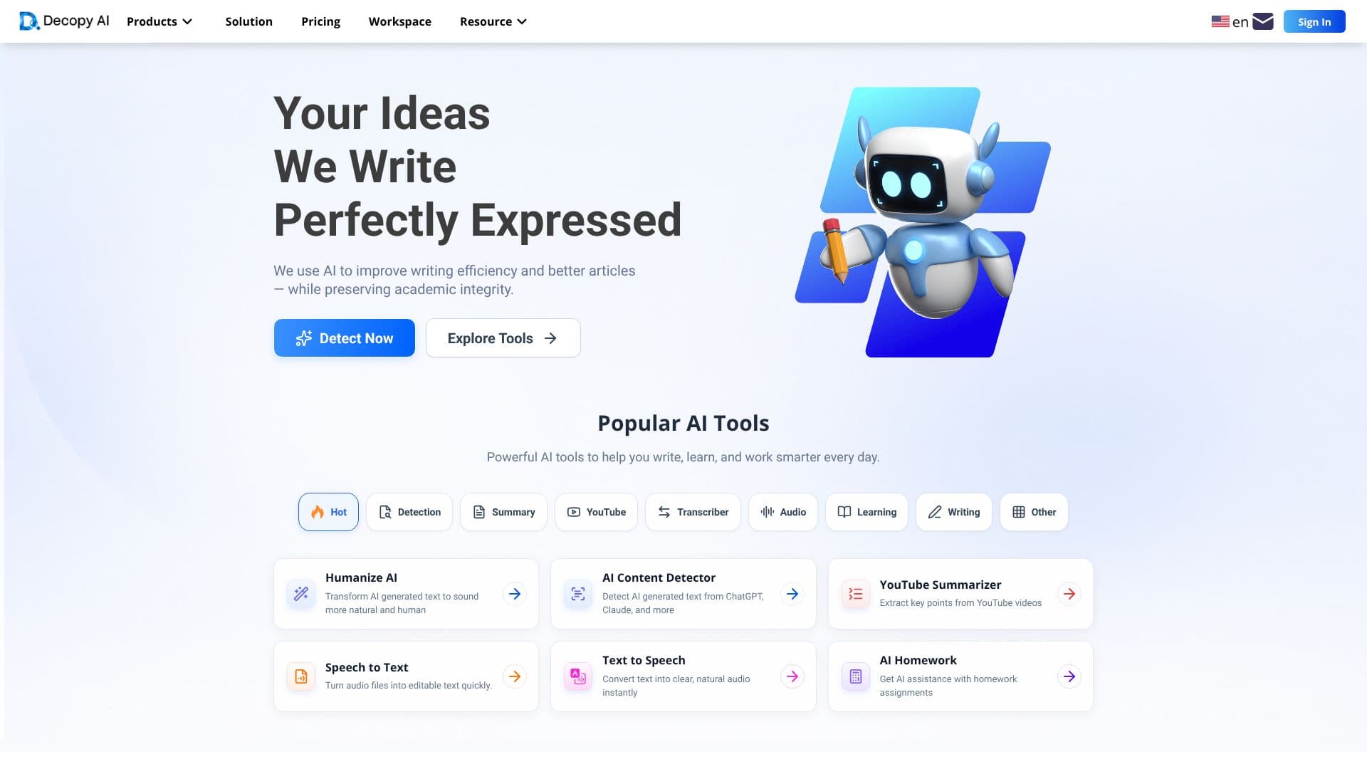 Screenshot von Decopy AI