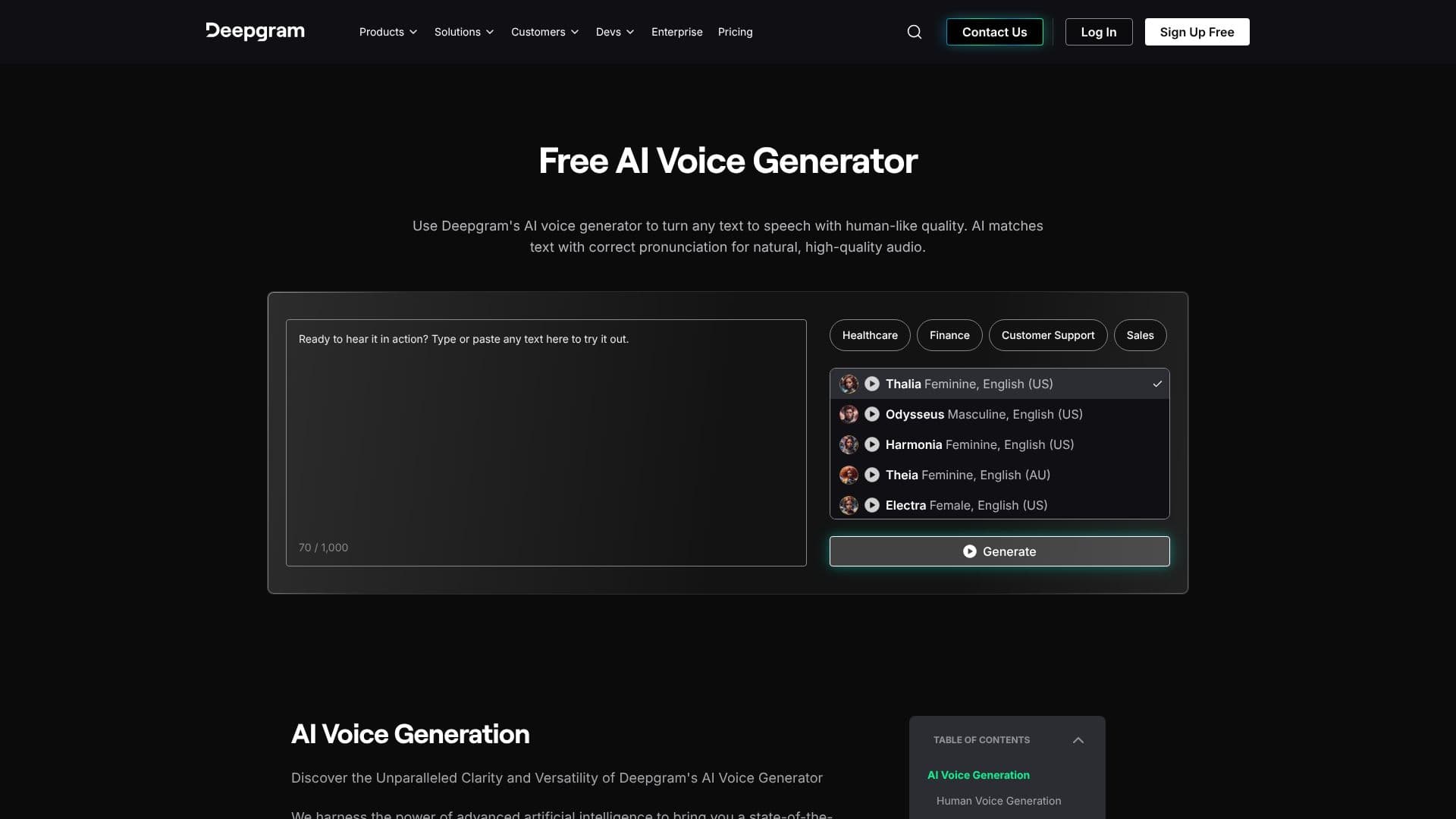 Скриншот Генератор голоса Deepgram AI