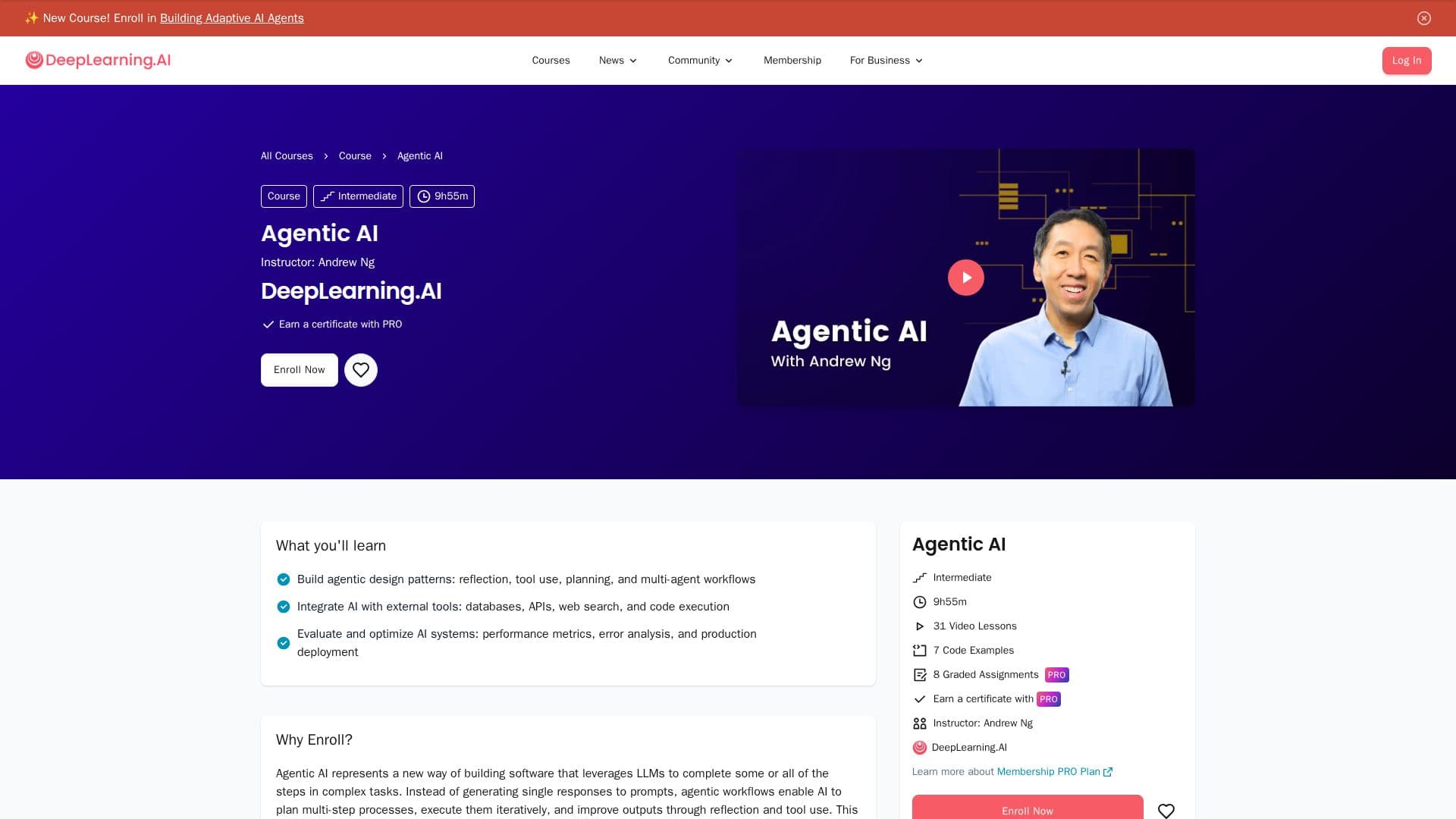 لقطة شاشة لـ دورة قصيرة في الذكاء الاصطناعي الوكيلة من DeepLearning.AI