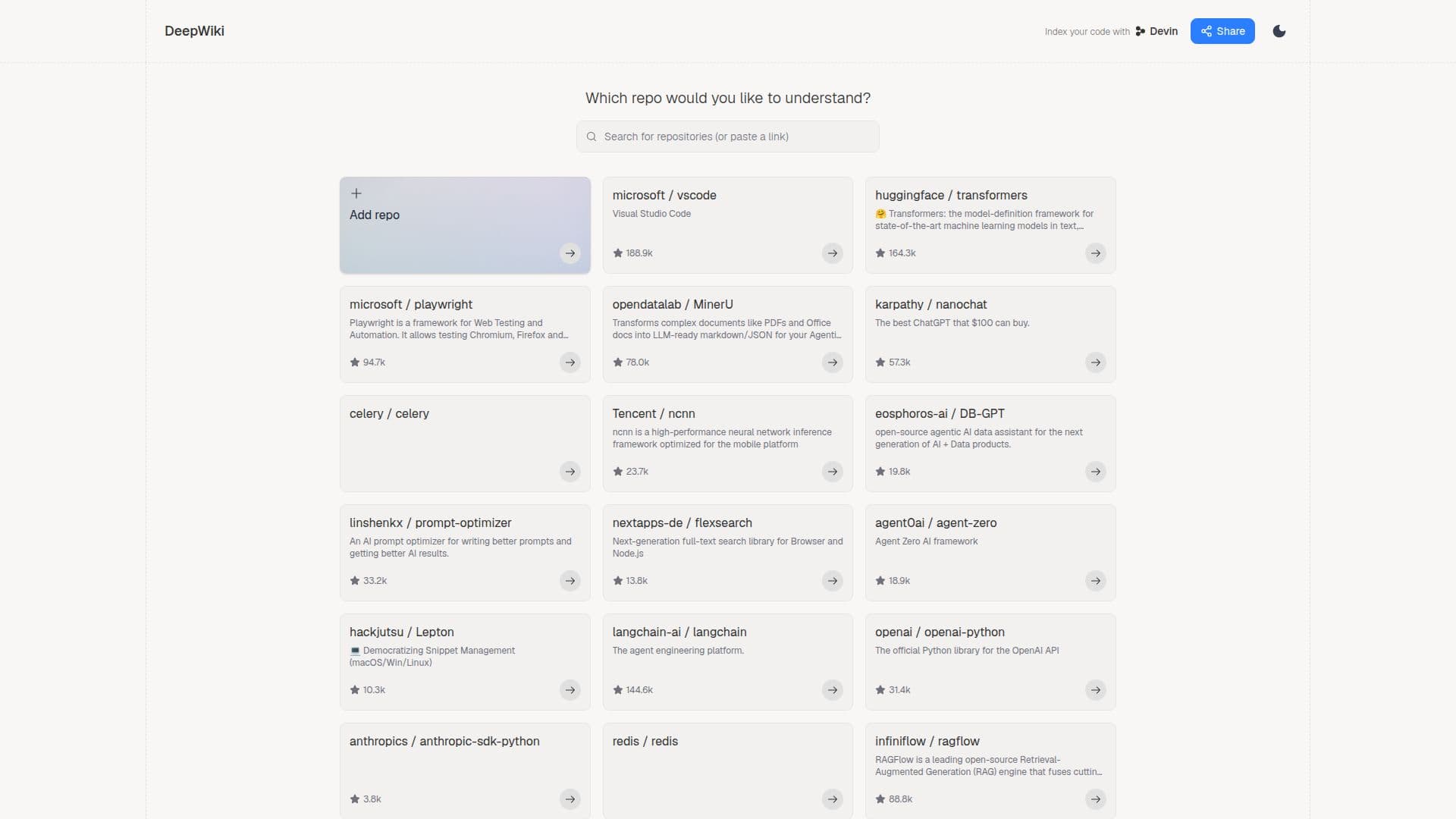 Screenshot von DeepWiki