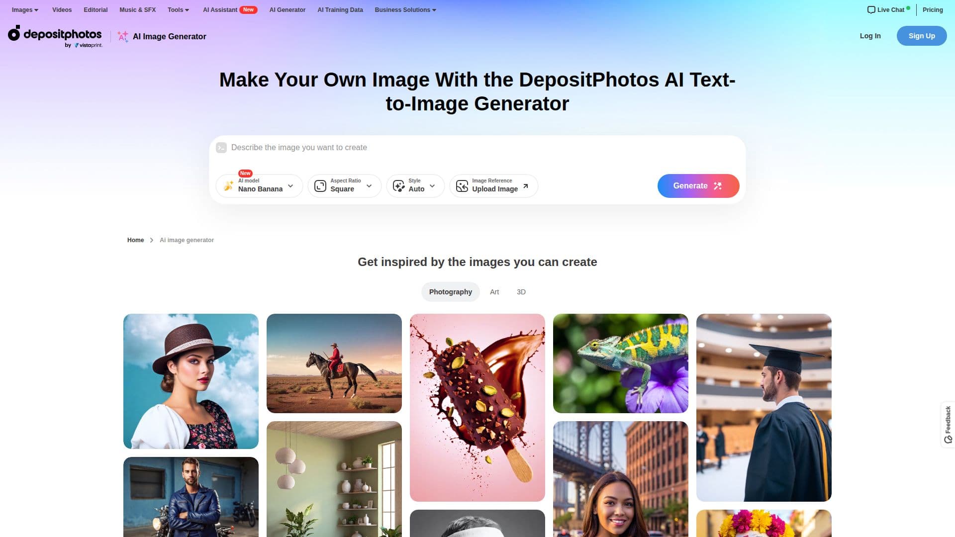 Screenshot von Online AI-Bildgenerator von DepositPhotos