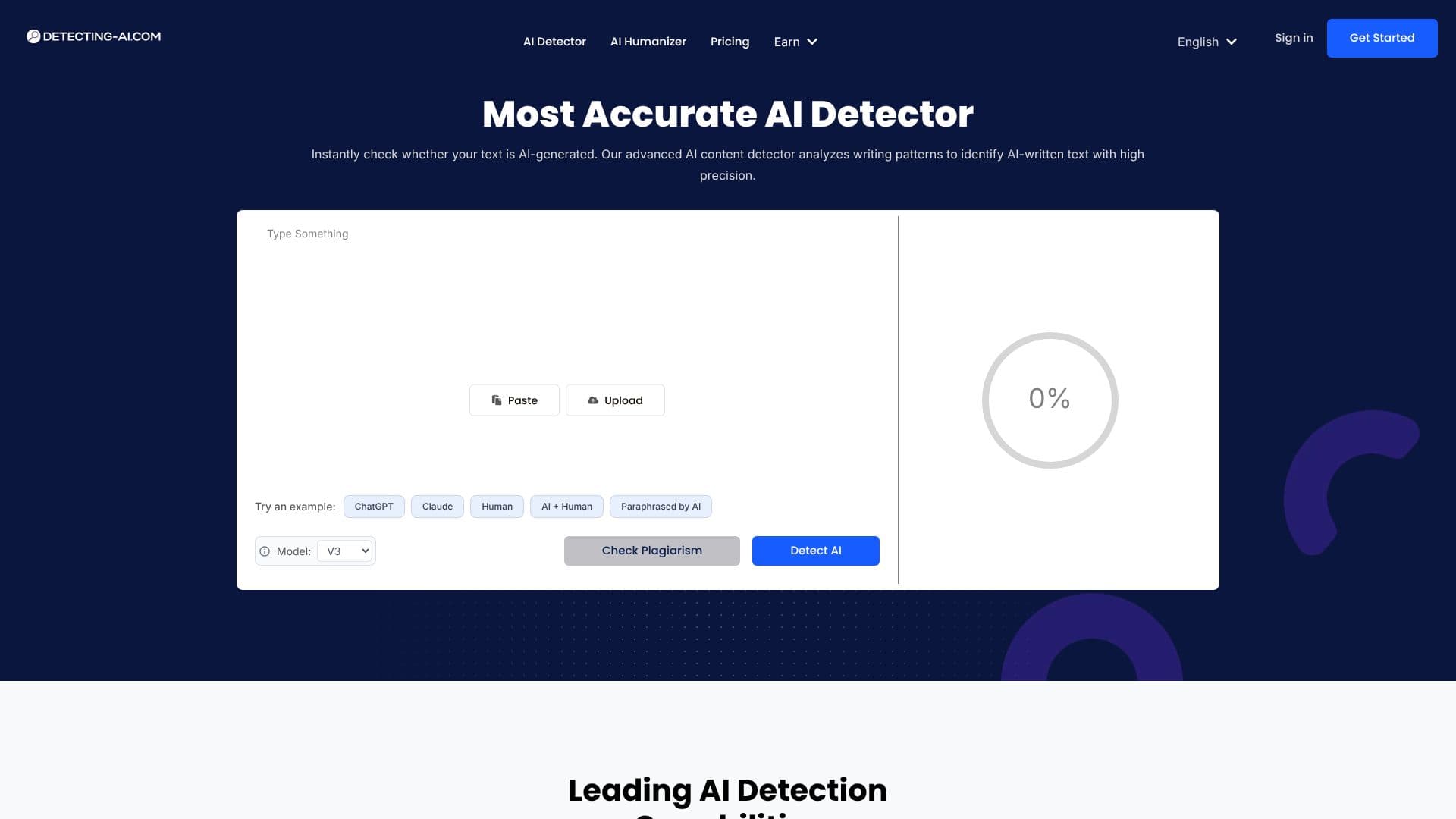 Captura de tela do Detector e Verificador de IA