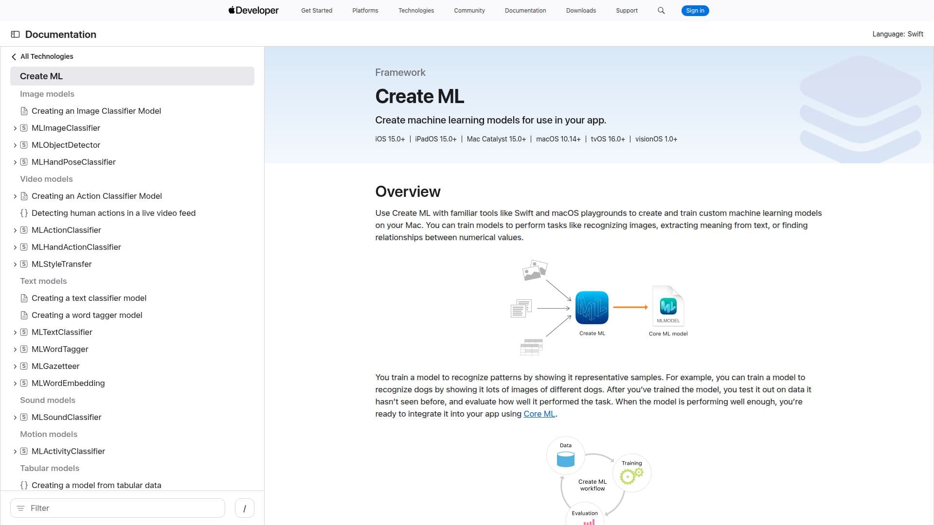Create ML screenshot