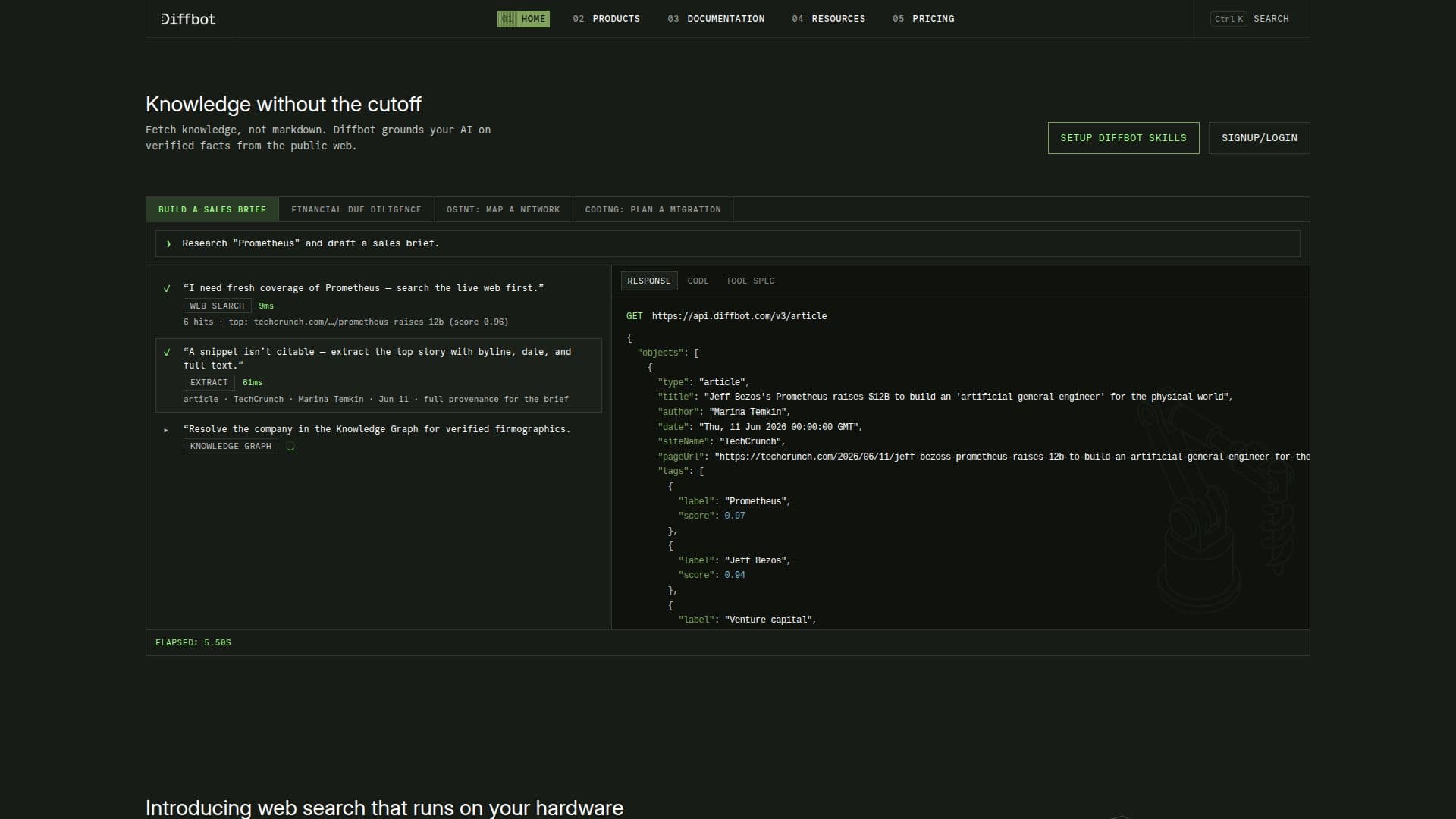 Screenshot von Diffbot