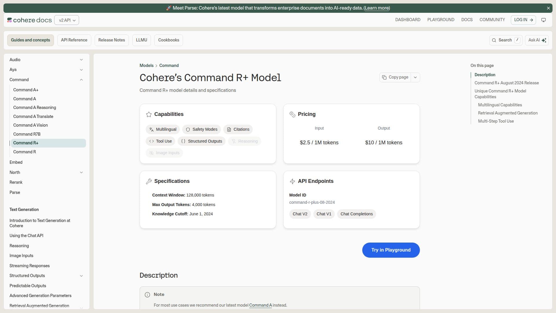 Command R+ Model screenshot