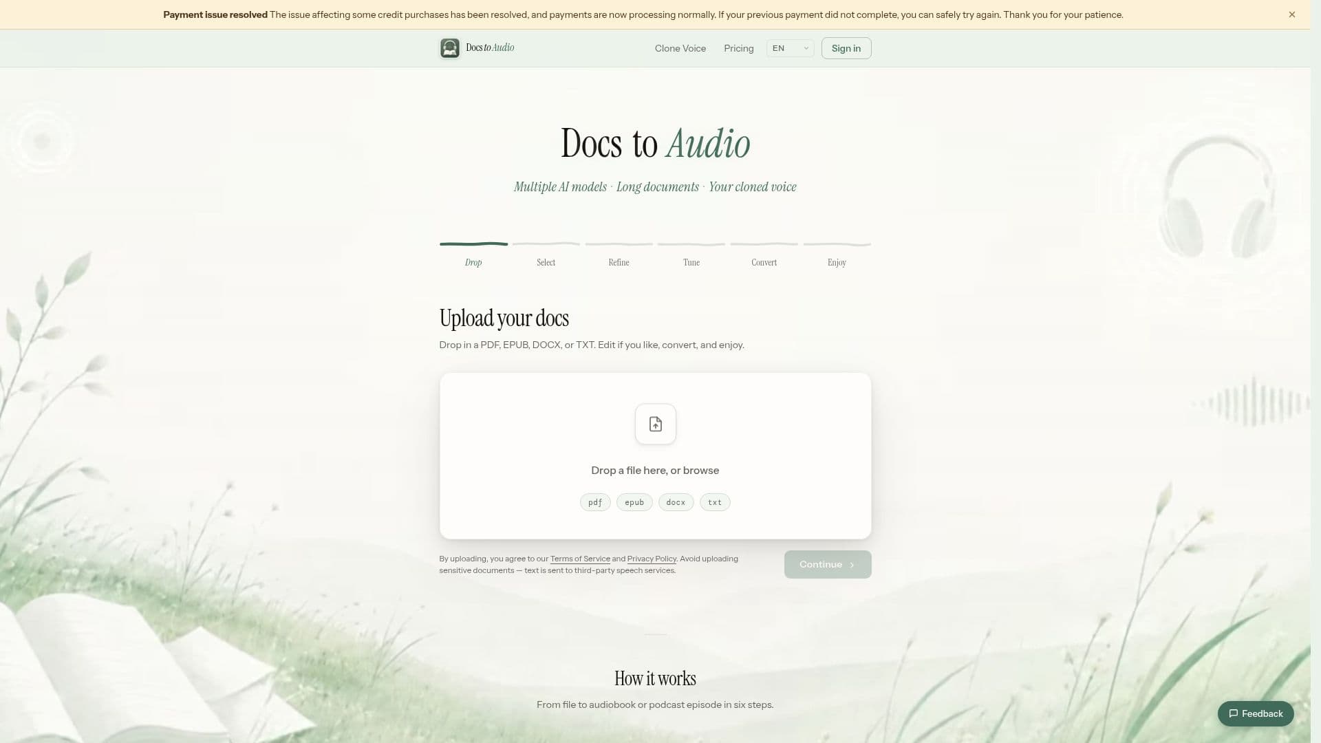 Capture d’écran de DocsToAudio