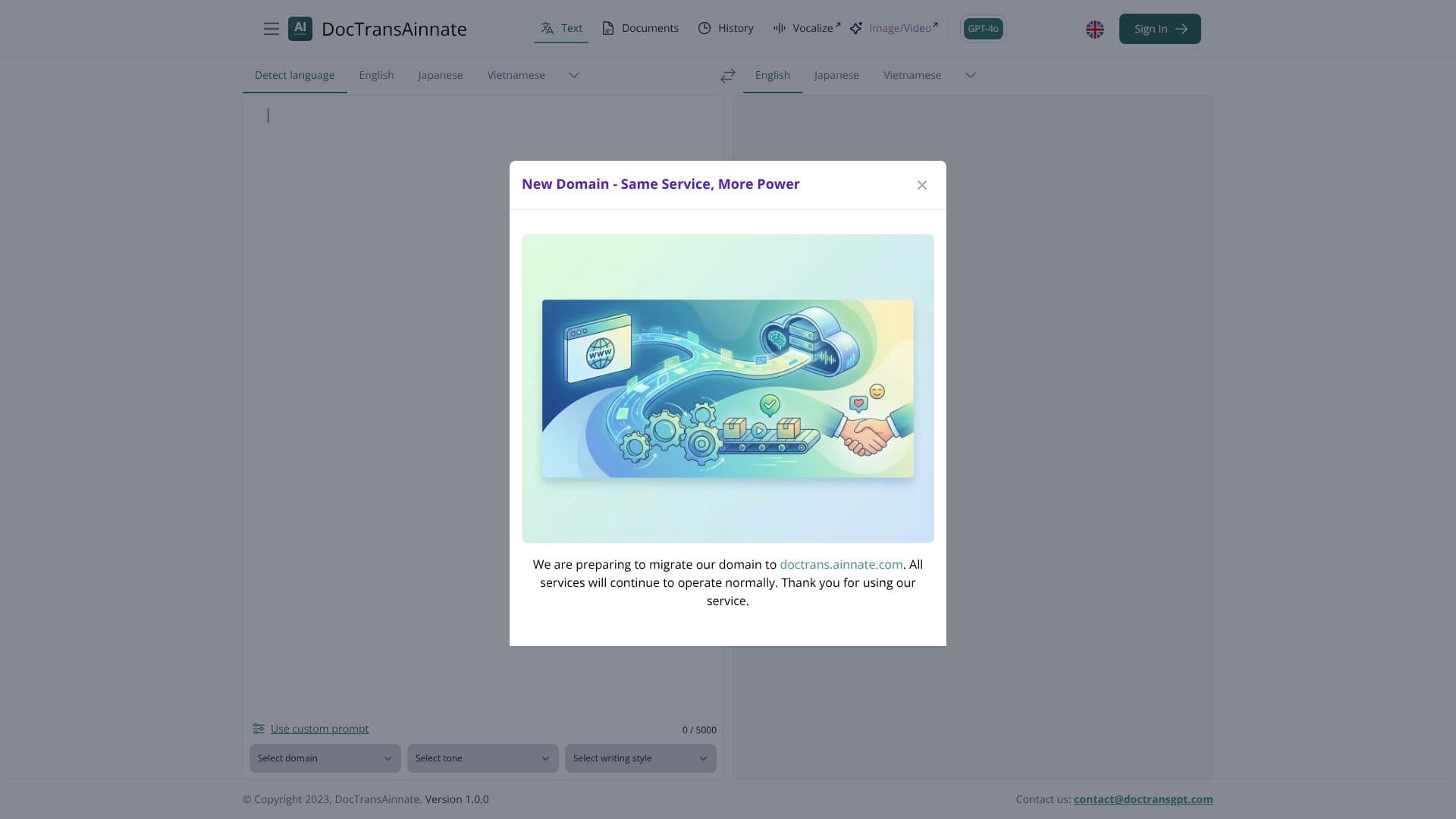 Screenshot von DocTransGPT