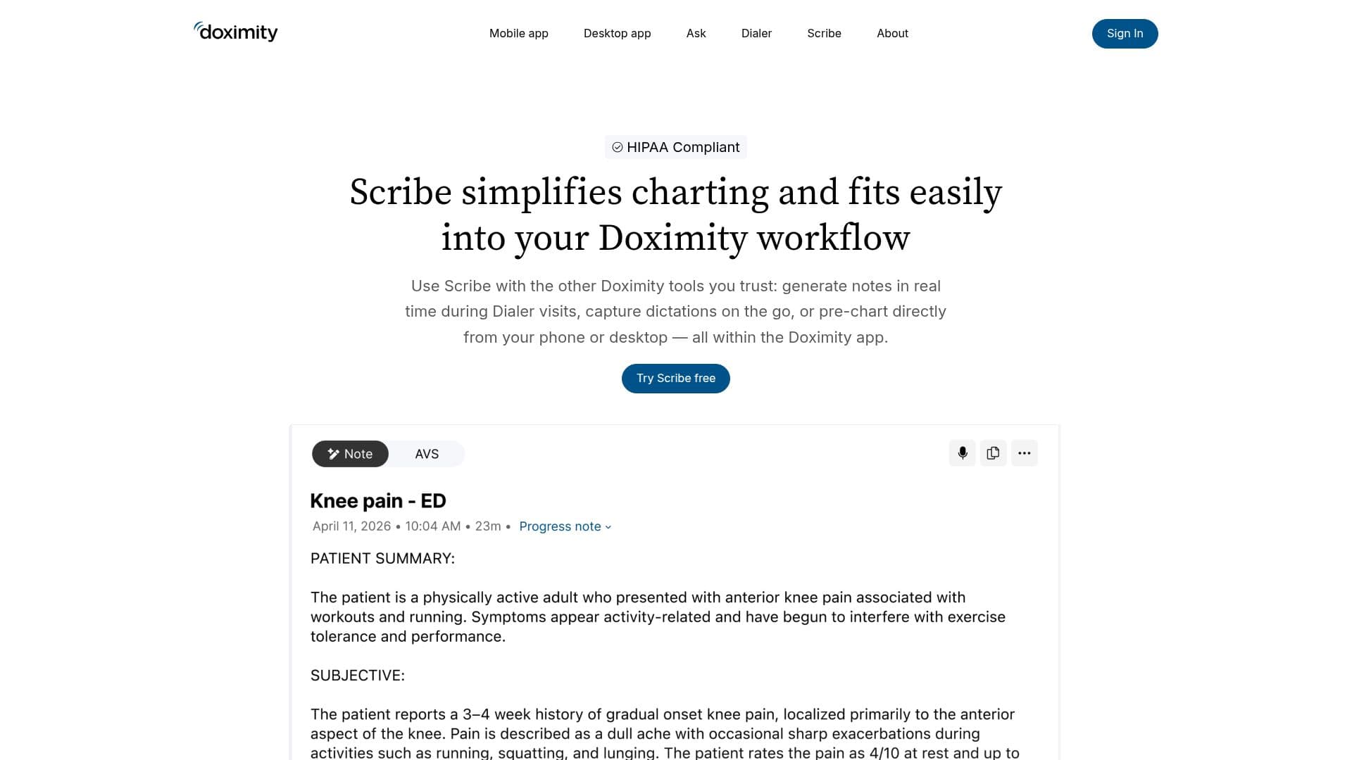 Capture d’écran de Doximity Scribe