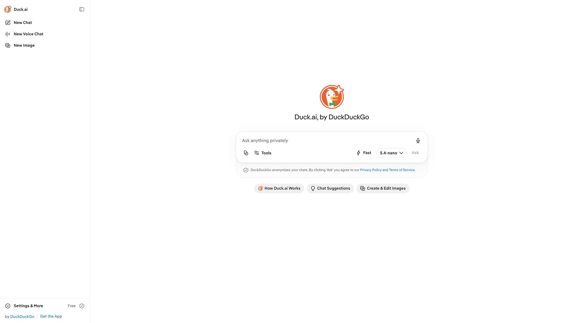Screenshot von Duck.ai von DuckDuckGo