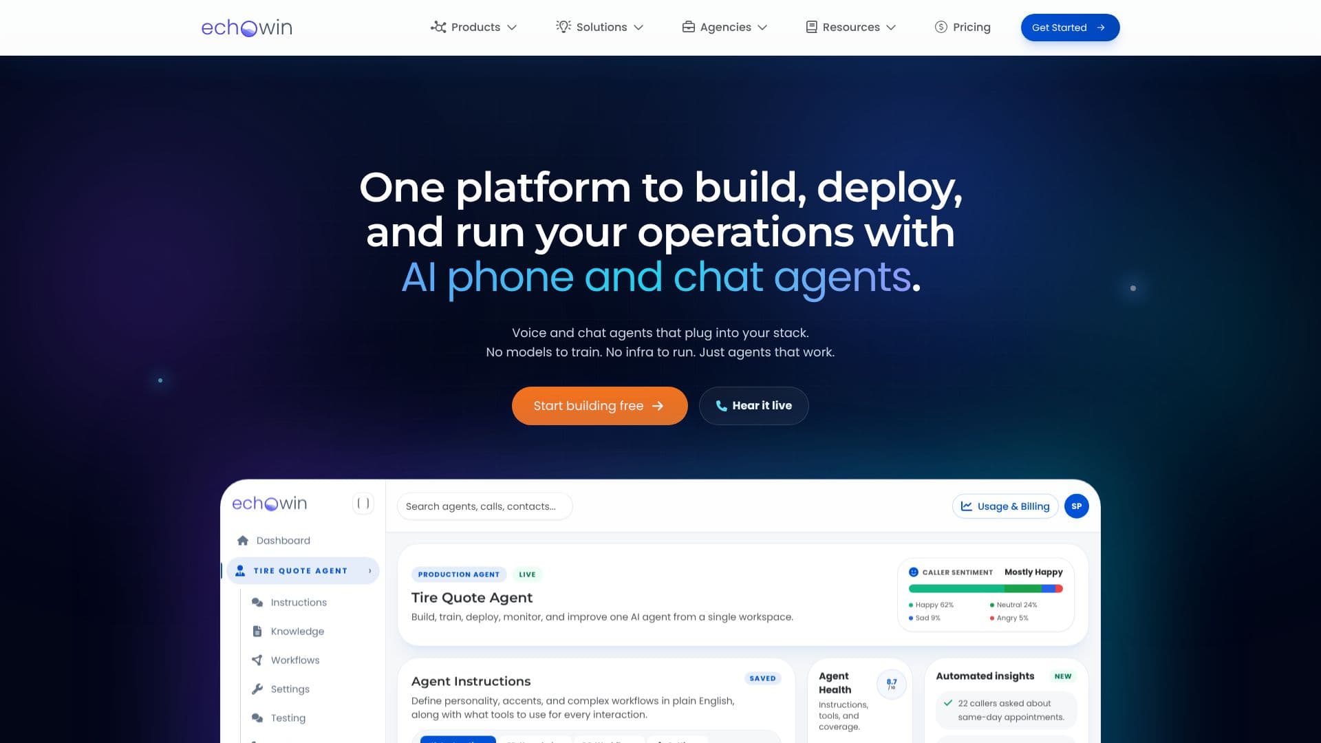Скриншот echowin AI Agent Builder