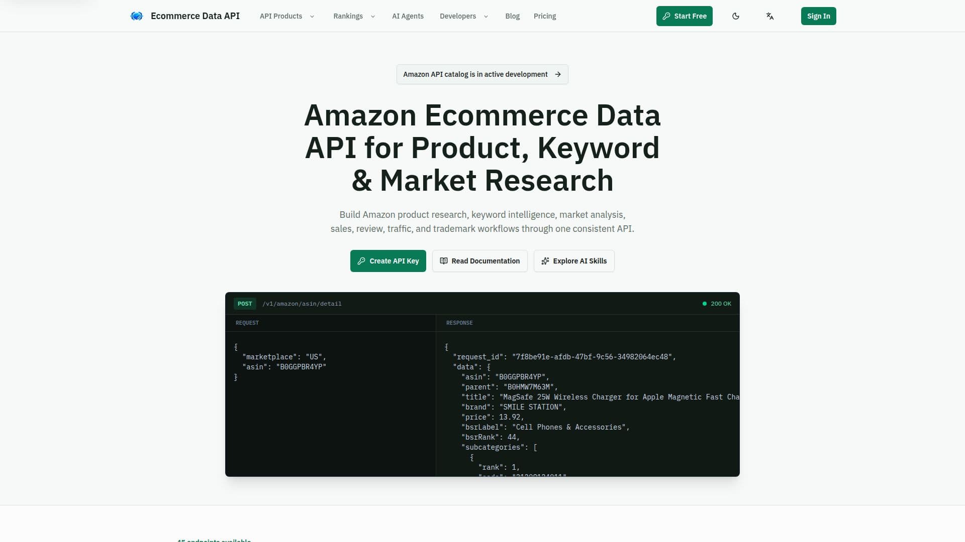 Screenshot von Amazon Ecommerce Data API