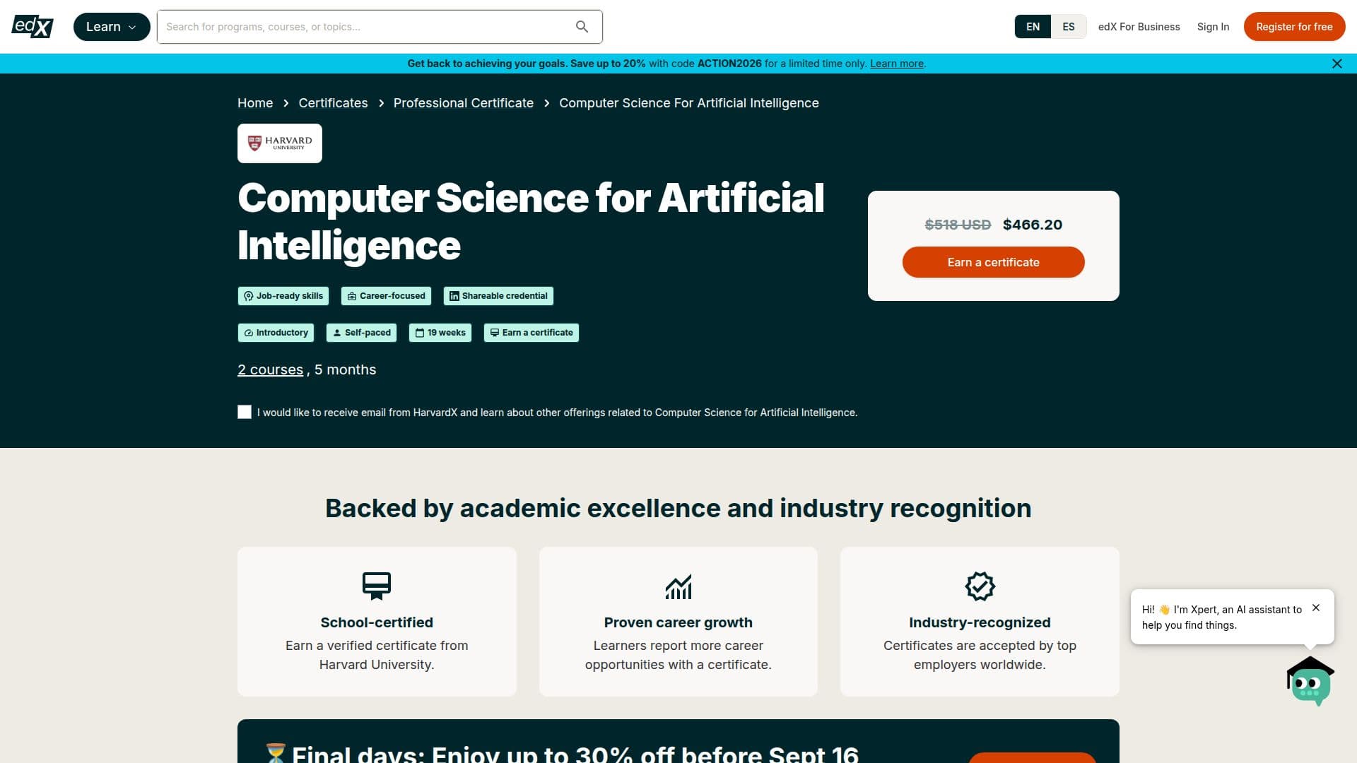 Computer Science for AI Certificate screenshot