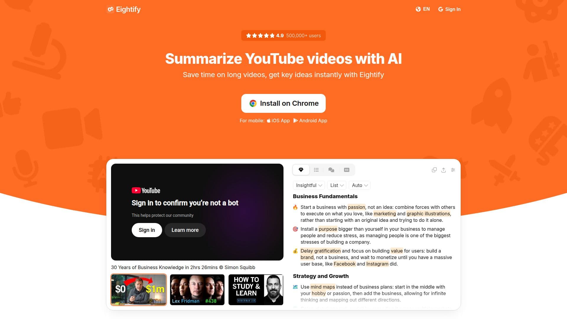 Eightify - AI YouTube Video Summarizer screenshot