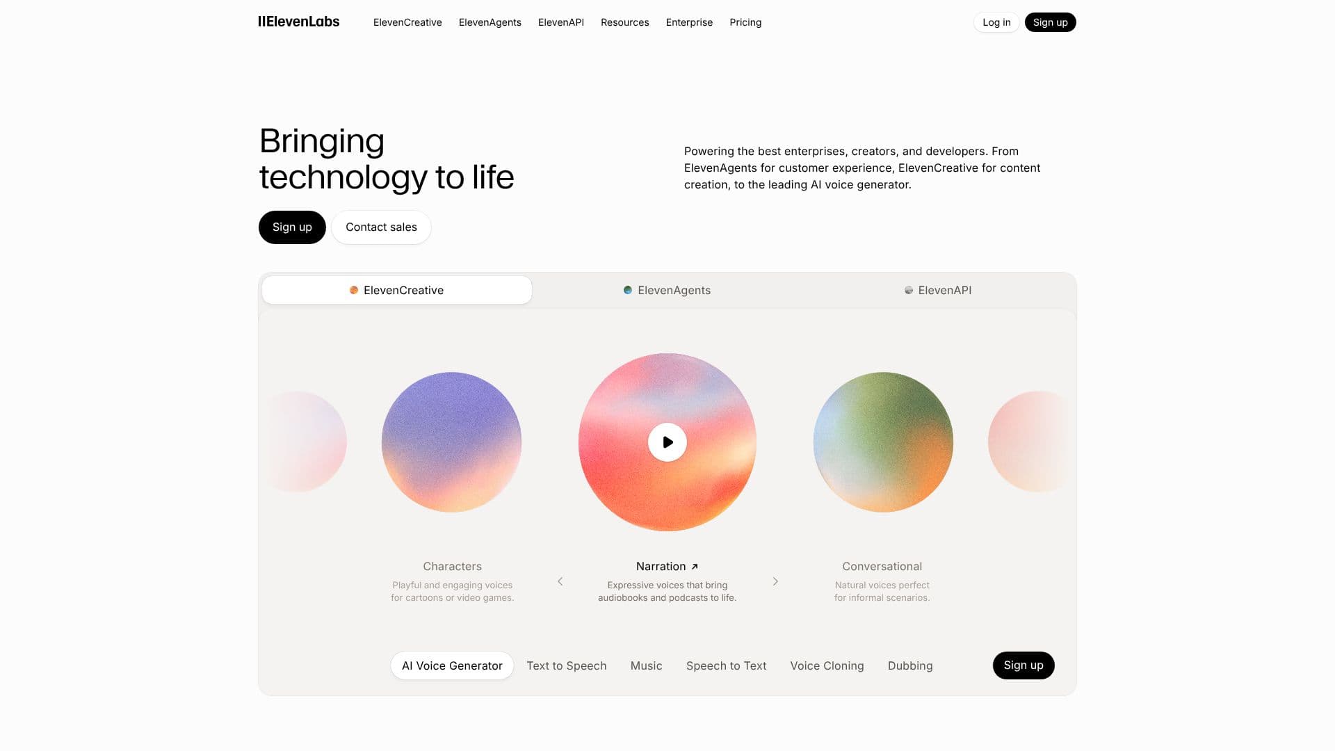 Screenshot von ElevenLabs AI Voice Generator