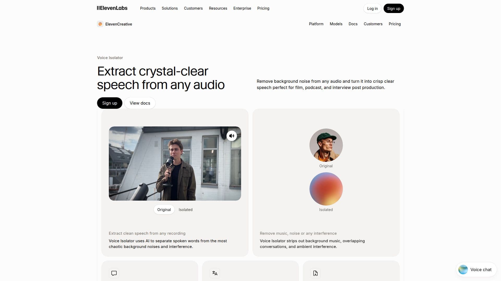 Capture d’écran de ElevenLabs Voice Isolator