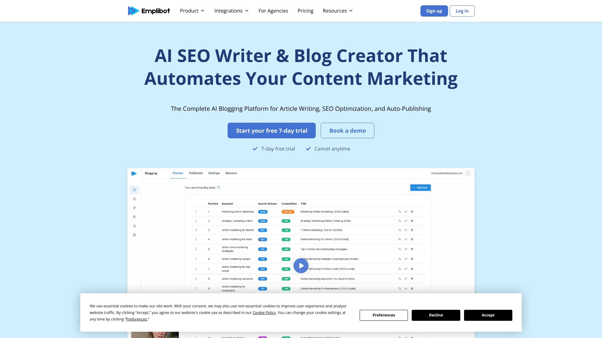 Screenshot von Emplibot AI SEO Writer