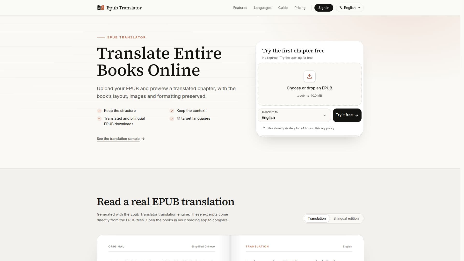 Captura de pantalla de Traductor Epub