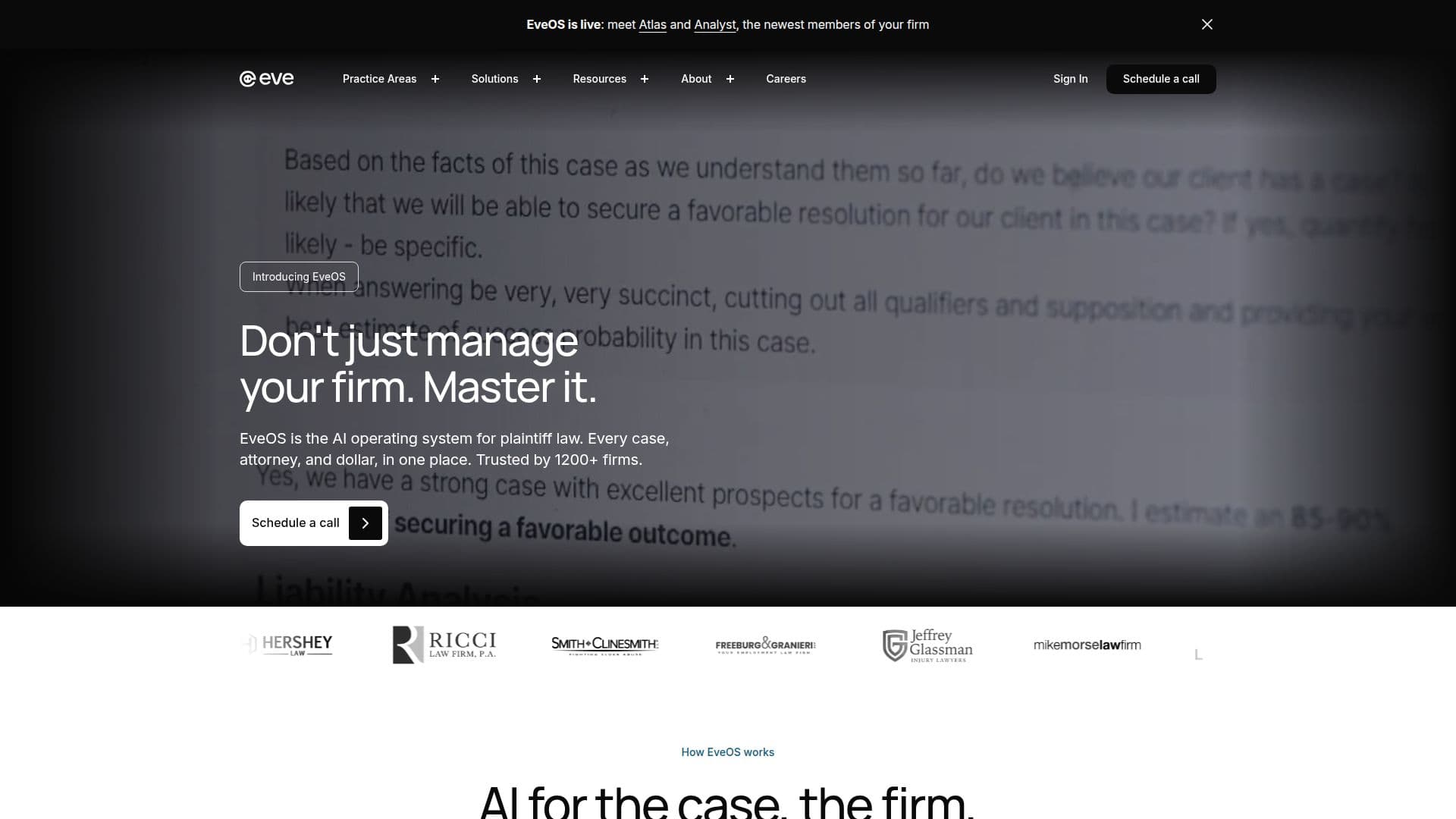 Captura de tela do Eve Legal AI Software