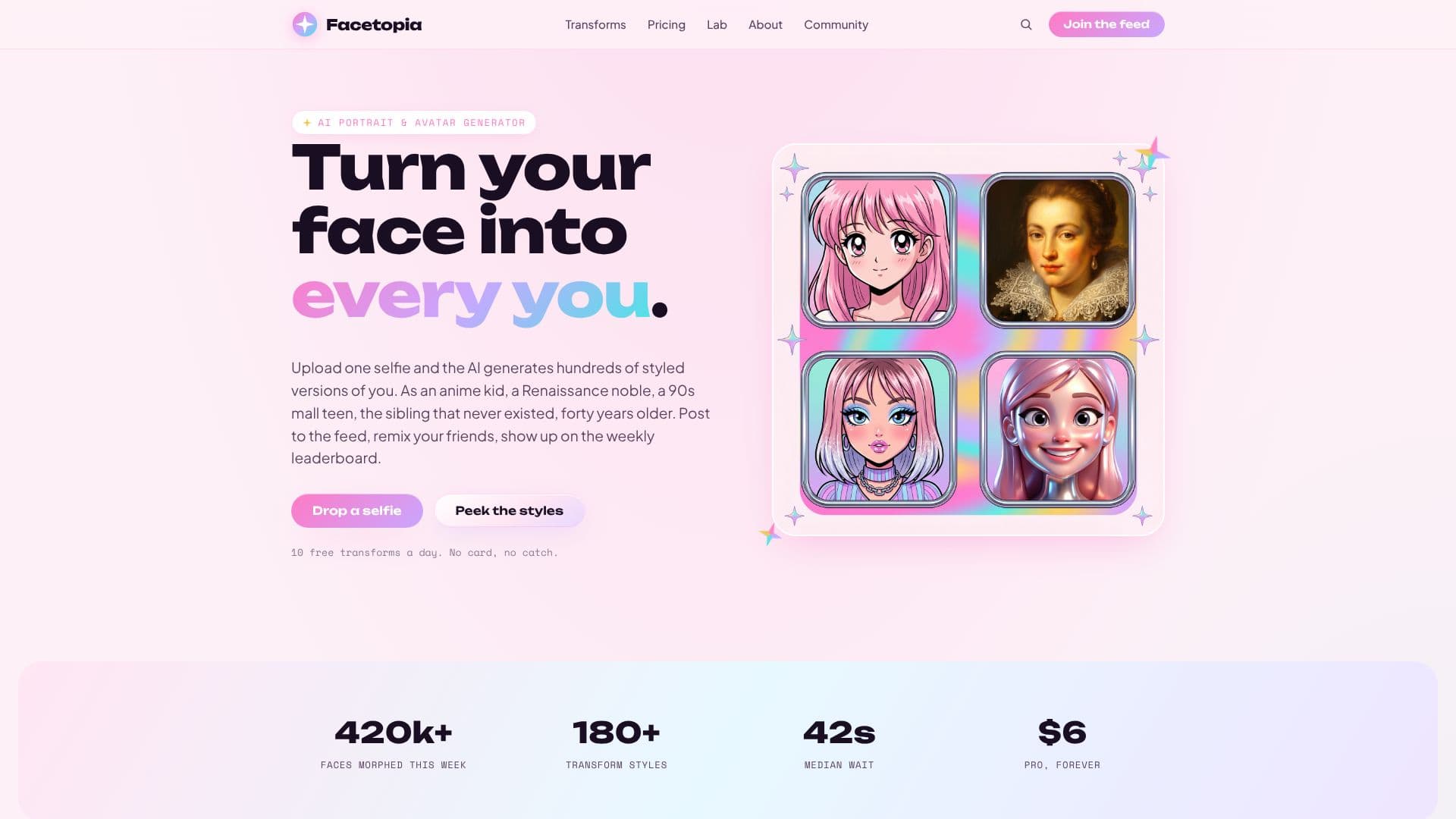 Screenshot von Facetopia AI Avatar Generator