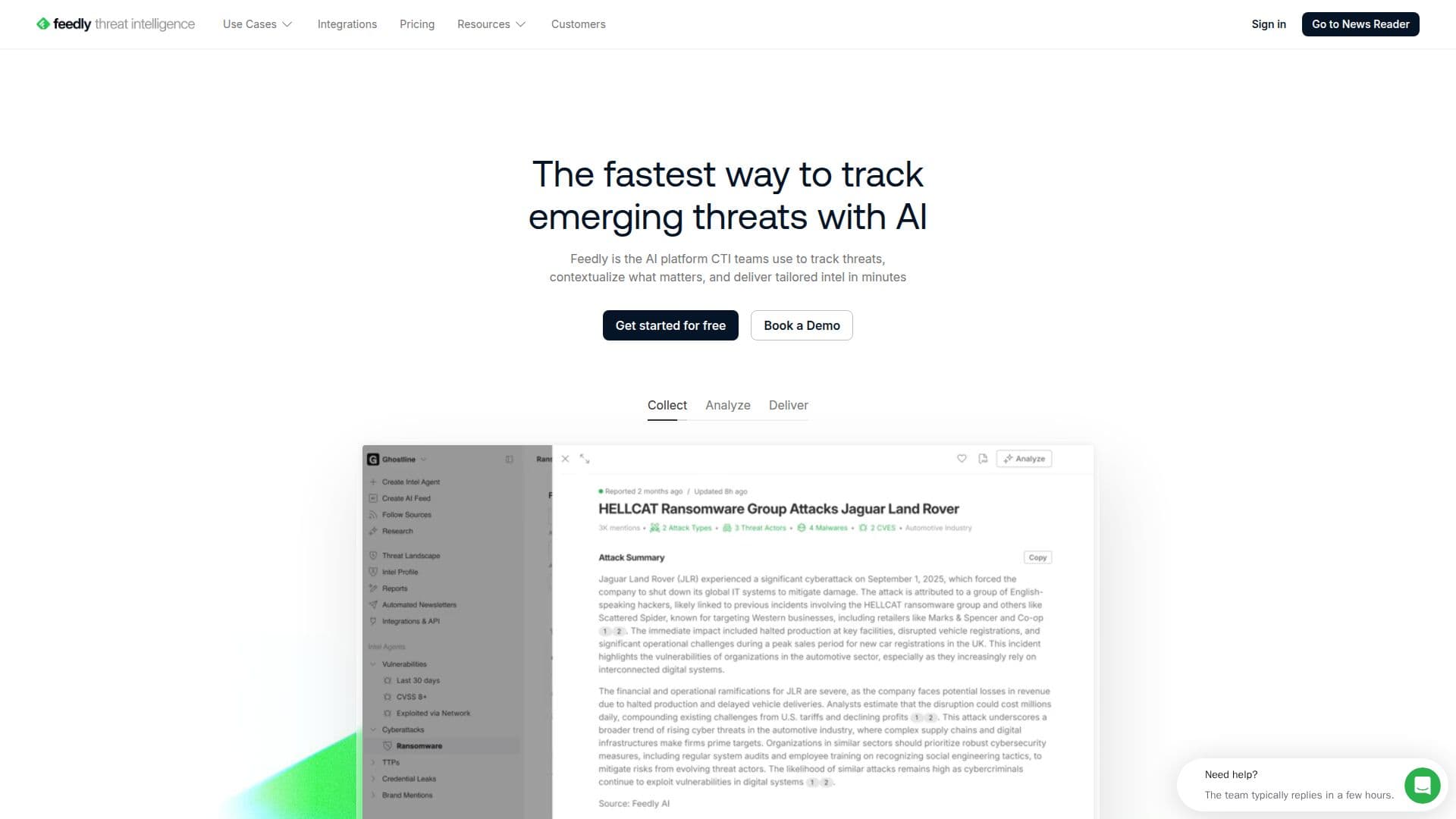 Capture d’écran de Feedly Threat Intelligence