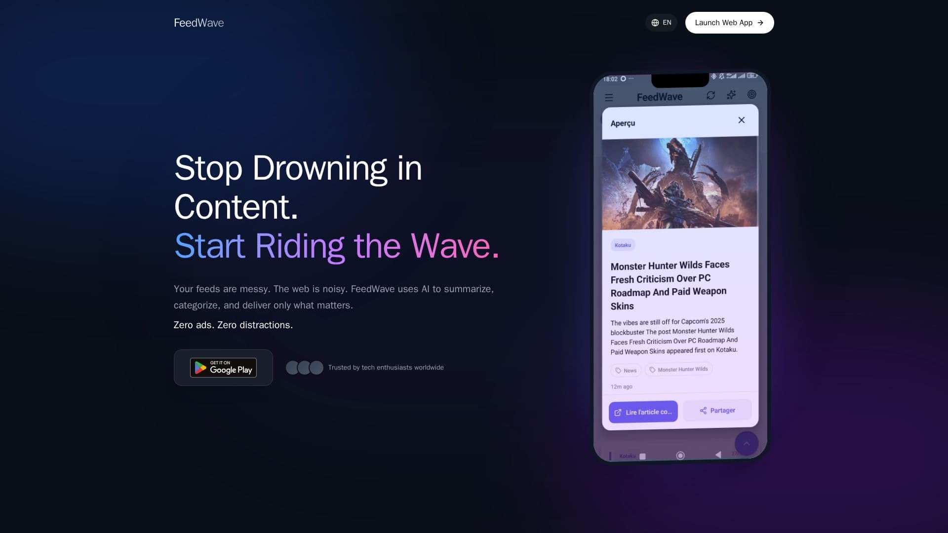 FeedWave - قارئ RSS مدعوم بالذكاء الاصطناعي screenshot