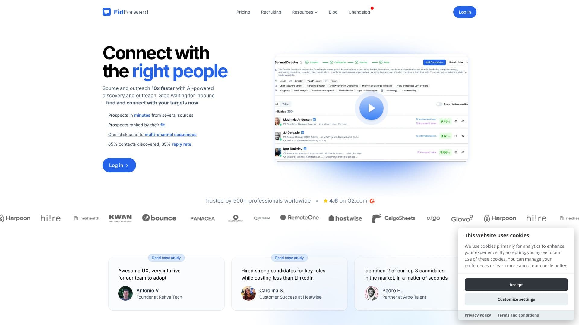 لقطة شاشة لـ منصة FidForward للتواصل بالذكاء الاصطناعي
