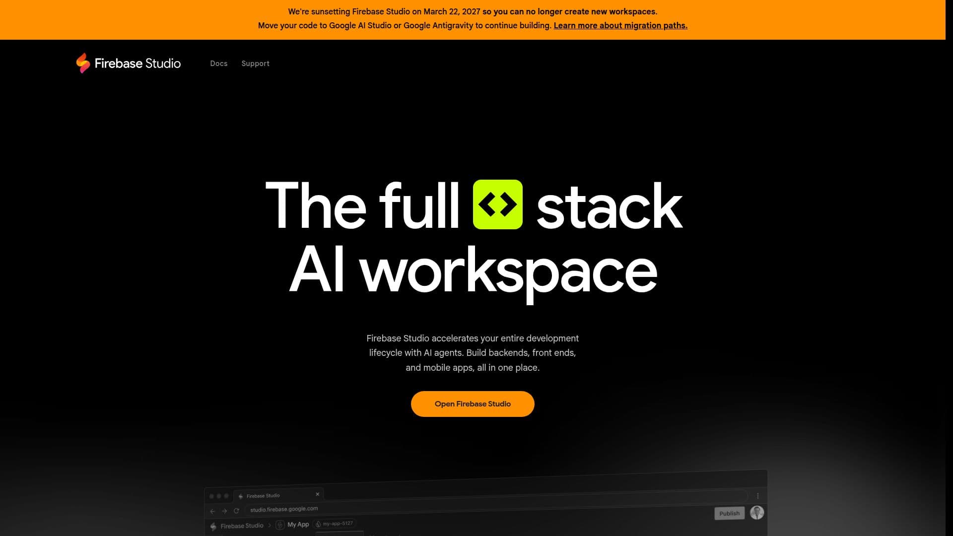 Tangkapan layar Firebase Studio