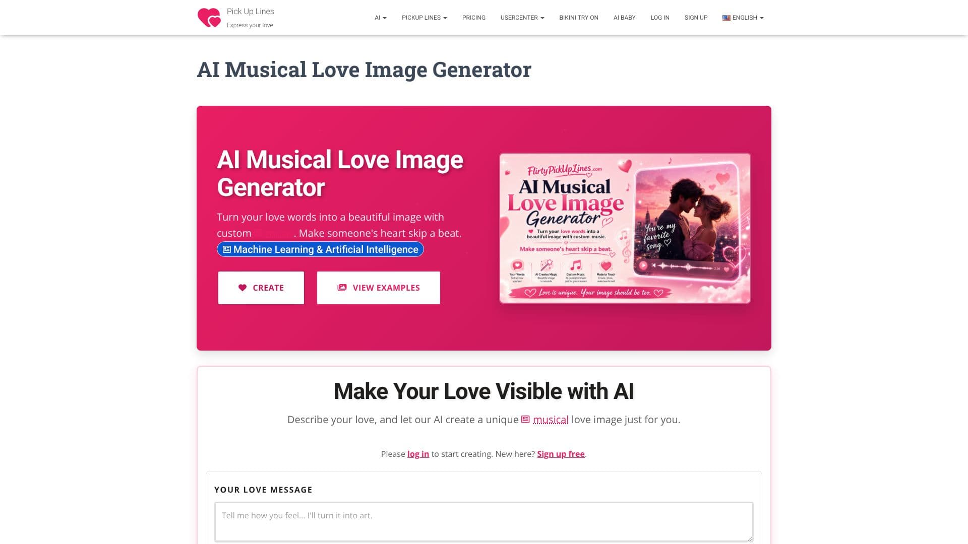 Captura de pantalla de Generador de Imágenes Musicales de Amor con IA
