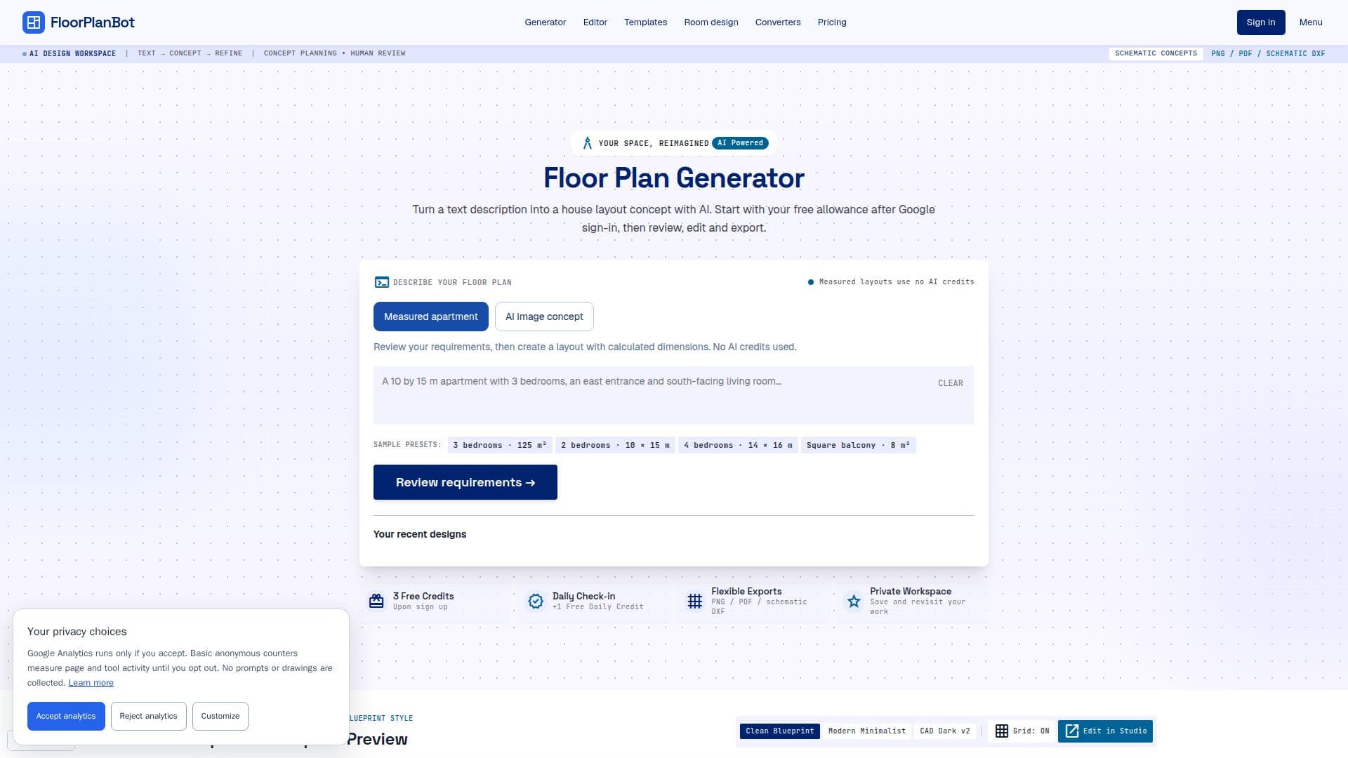 Tangkapan layar FloorPlanBot