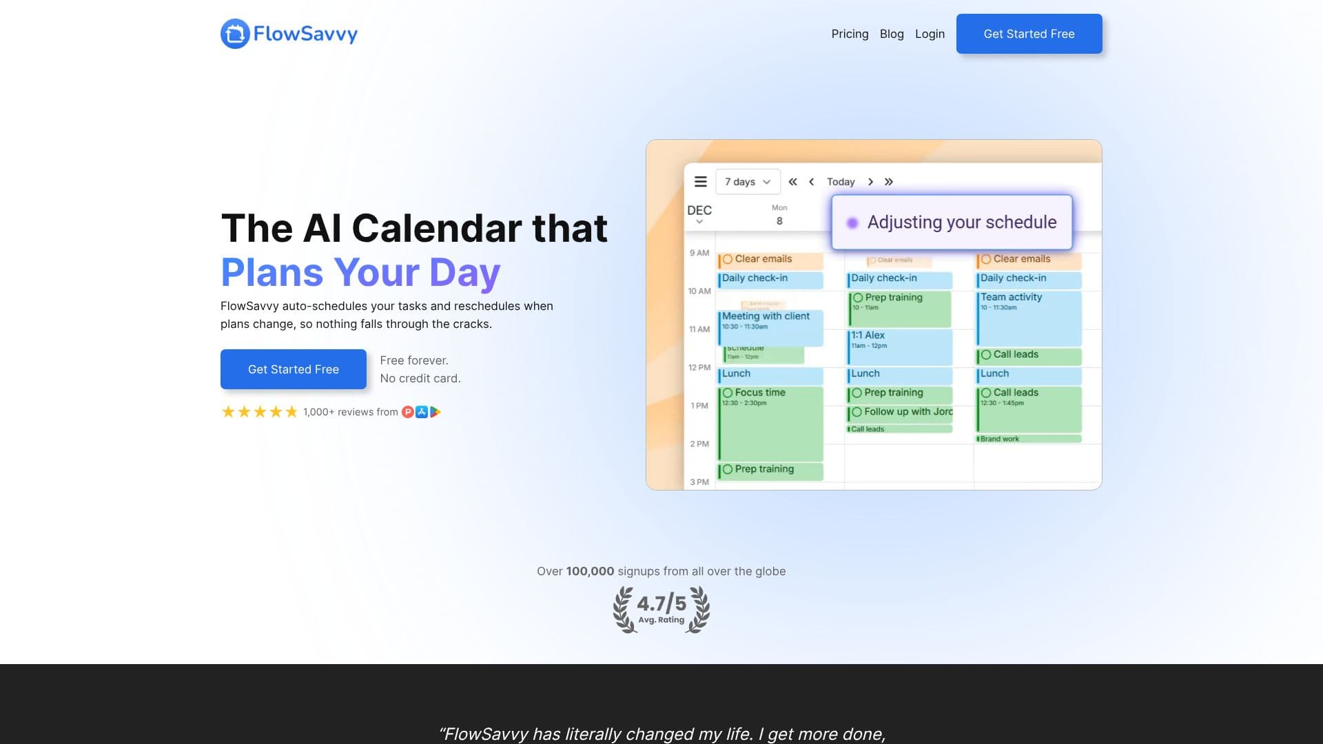 Capture d’écran de FlowSavvy : Calendrier IA