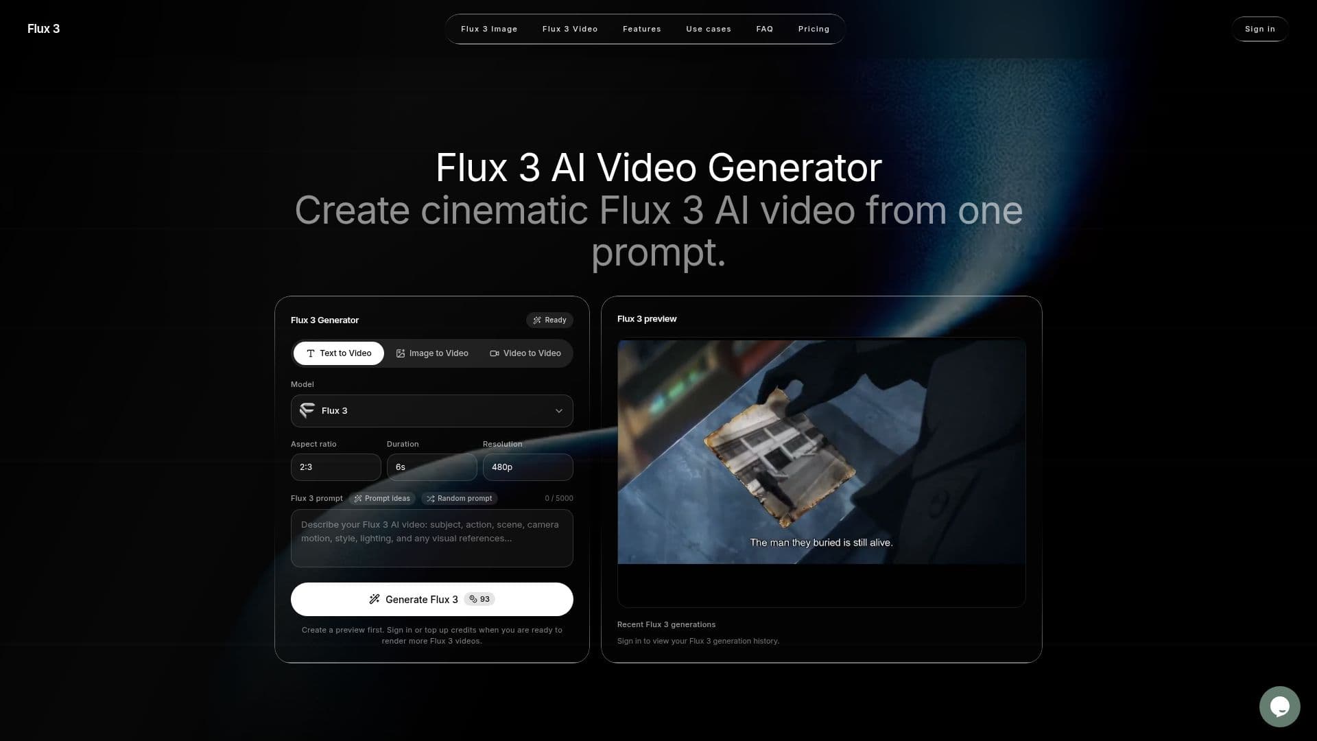 Flux 3 AI 비디오 생성기 스크린샷