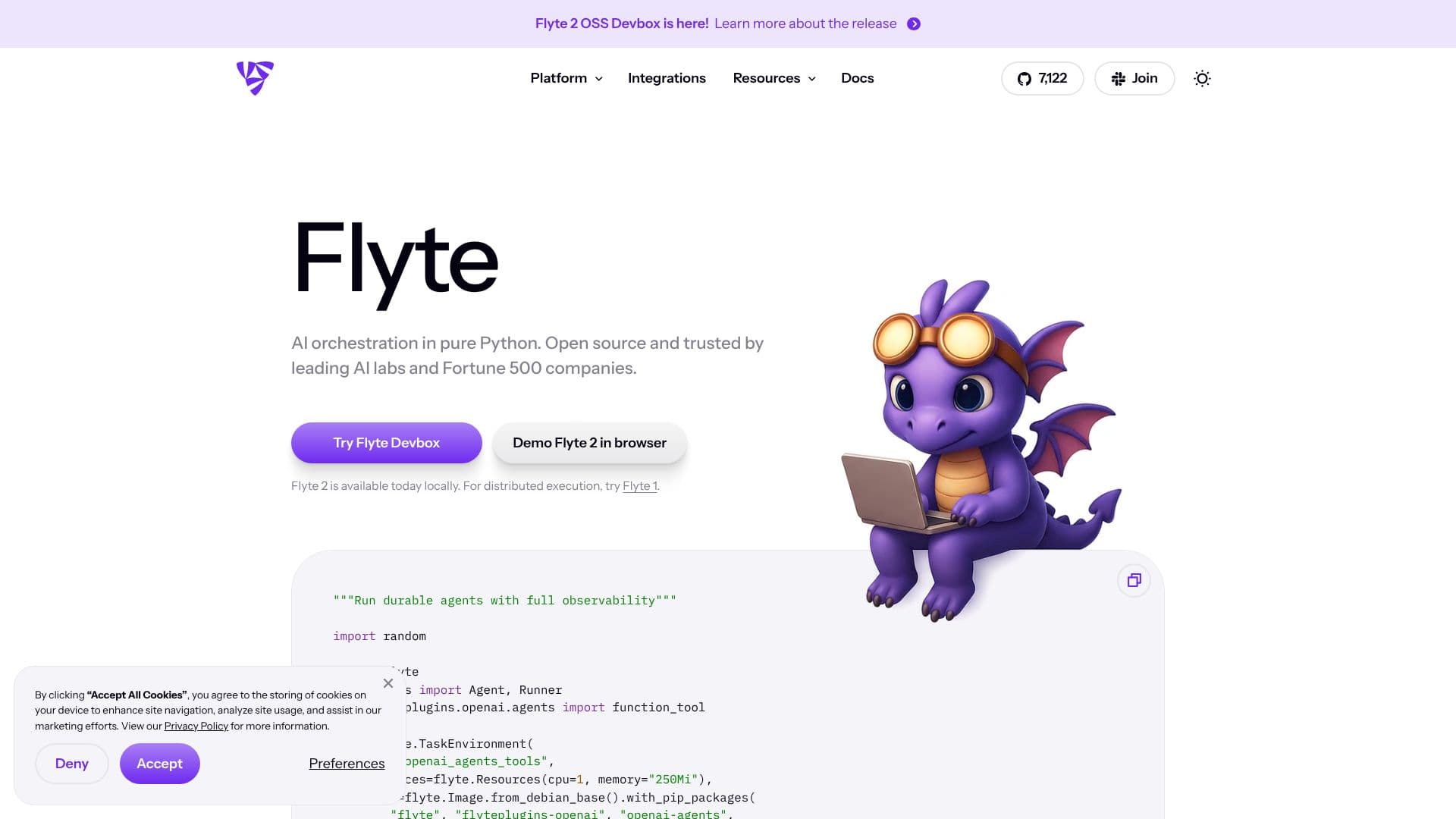 Capture d’écran de Flyte Orchestration IA