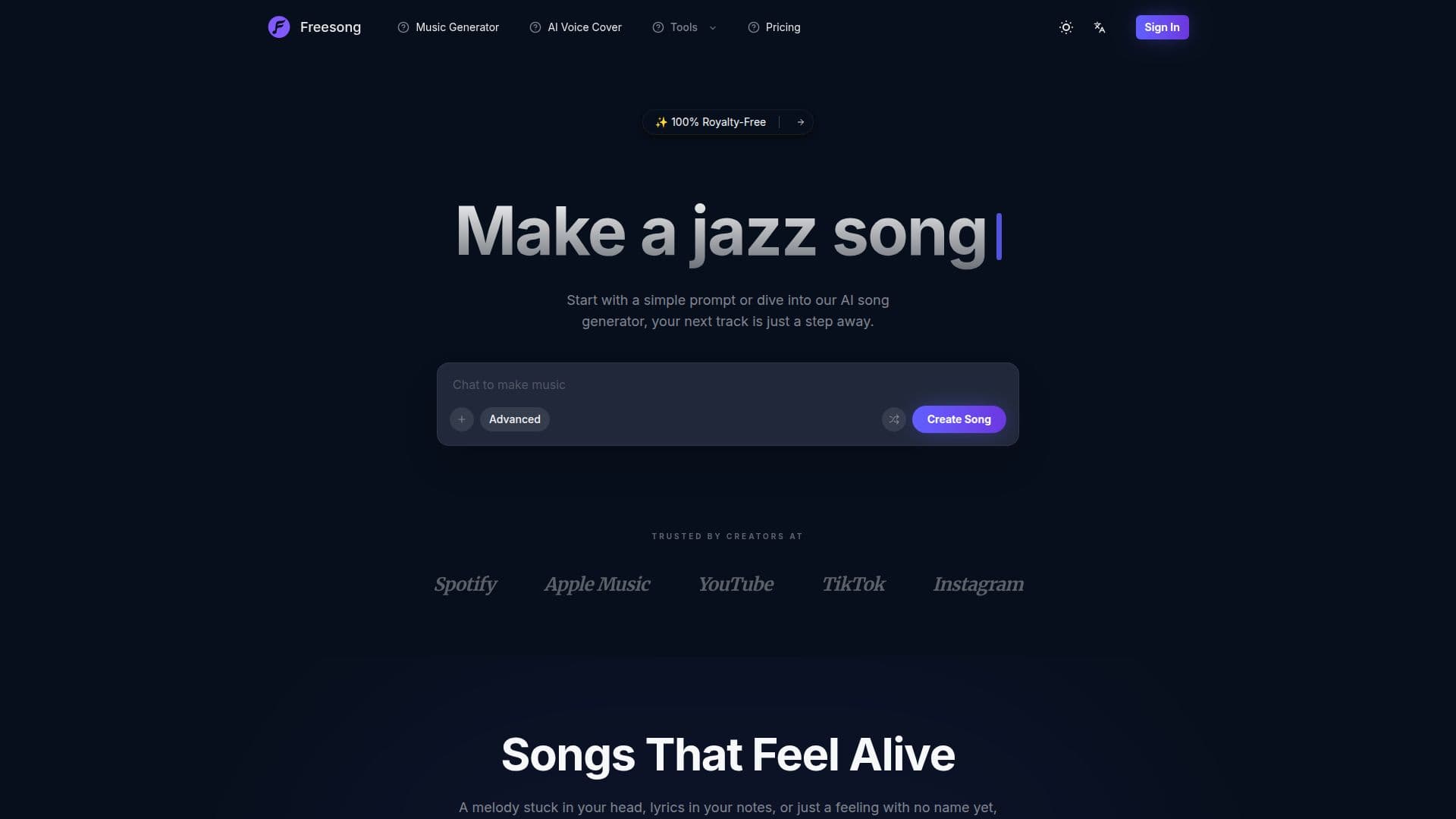 Freesong AI Song Generator screenshot